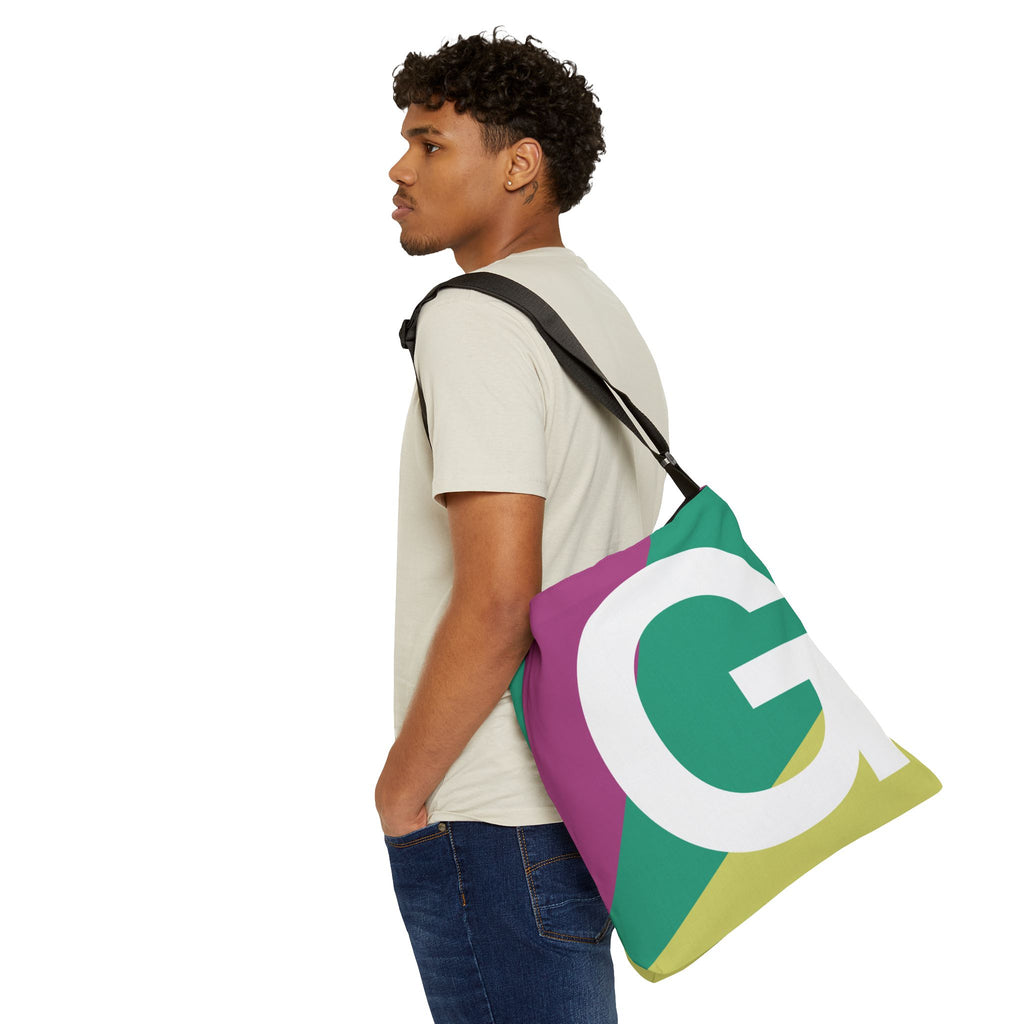 Initial Letter 'G' Colorblock Adjustable Tote Bag — Monogram Alphabet Shoulder Bag