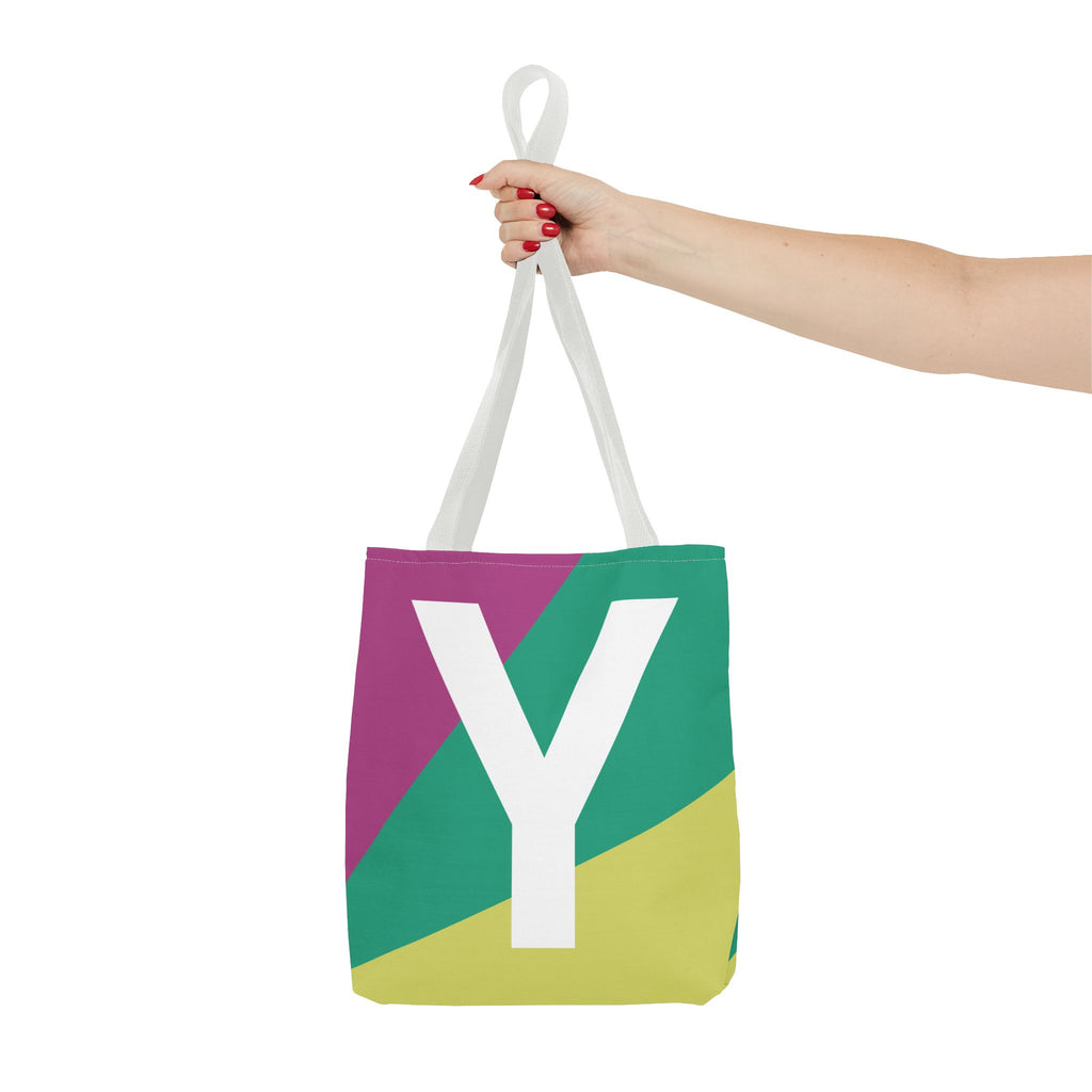 Monogram 'Y' Colorblock Tote Bag — Personalized Initial Y Shoulder Tote