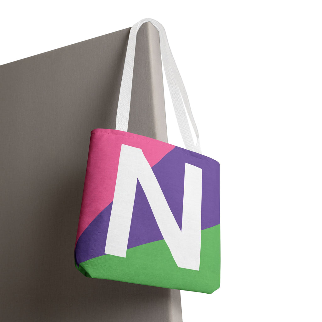 Monogram 'N' Colorblock Tote Bag — Personalized Initial N Shoulder Tote