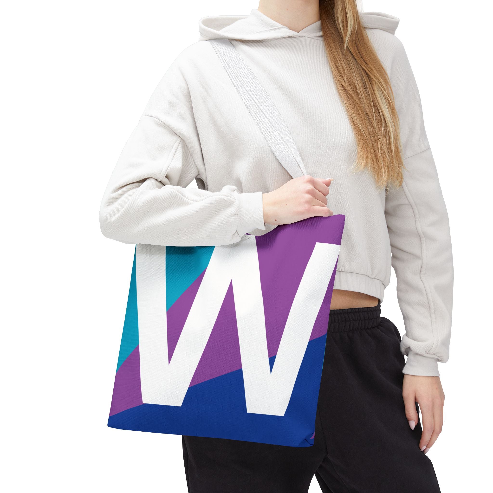 Monogram 'W' Colorblock Tote Bag — Personalized Initial W Shoulder Tote