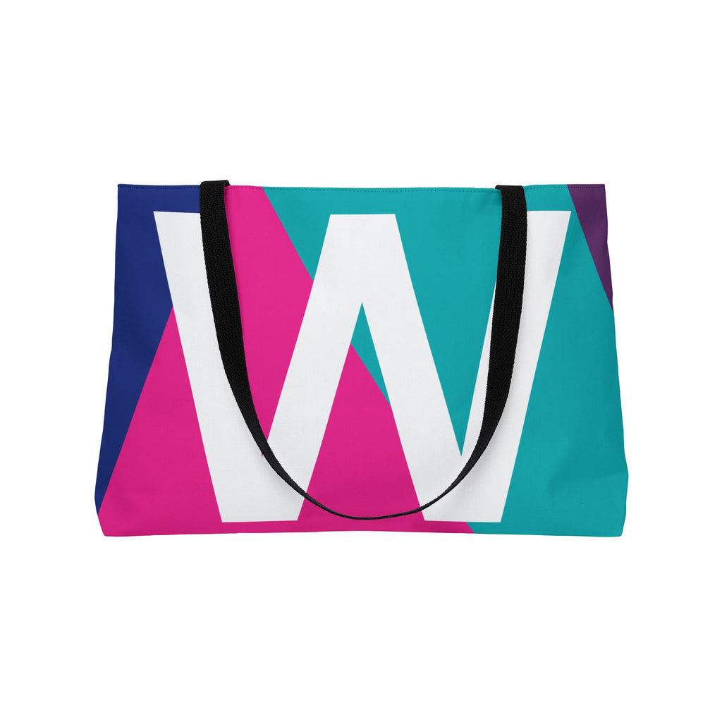 Personalized 'W' Colorblock Tote Bag — Monogram Weekender Tote