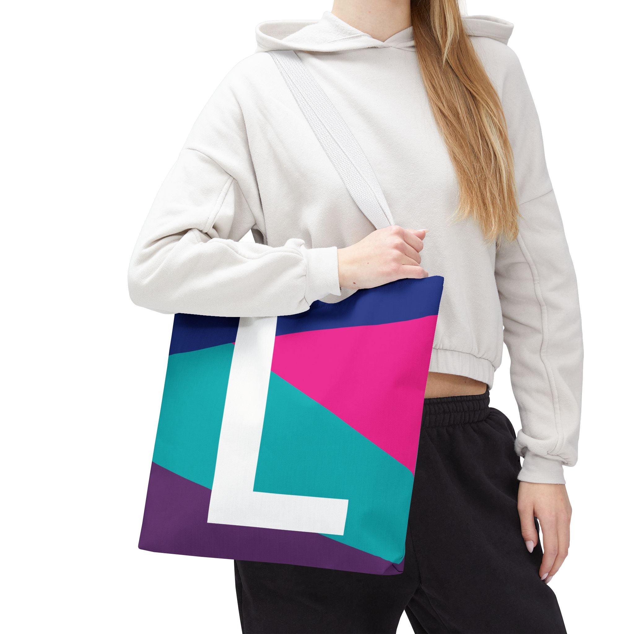 Monogram 'L' Colorblock Tote Bag — Personalized Initial L Shoulder Tote