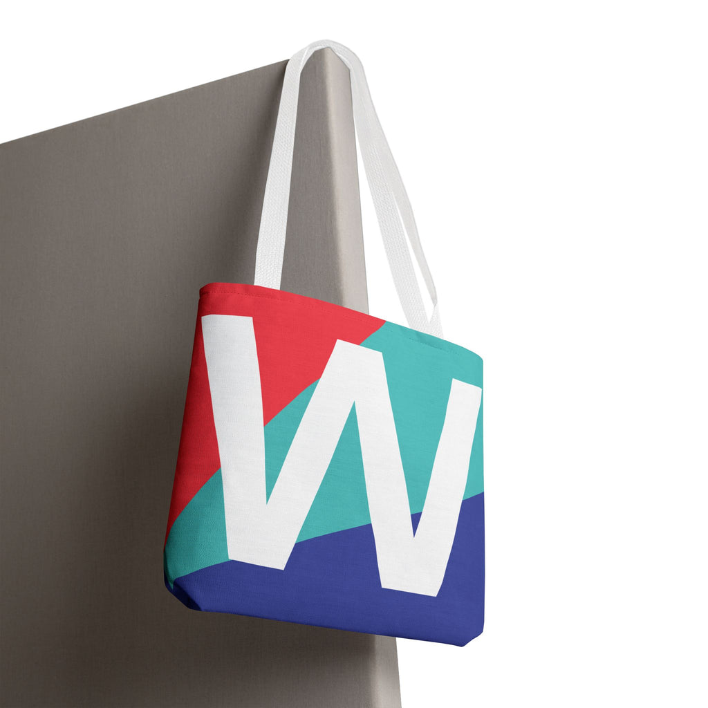 Monogram 'W' Colorblock Tote Bag — Personalized Initial W Shoulder Tote