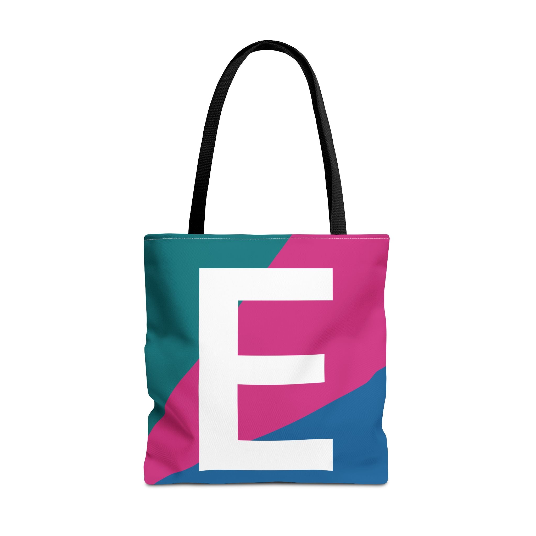 Monogram 'E' Colorblock Tote Bag — Personalized Initial E Shoulder Tote