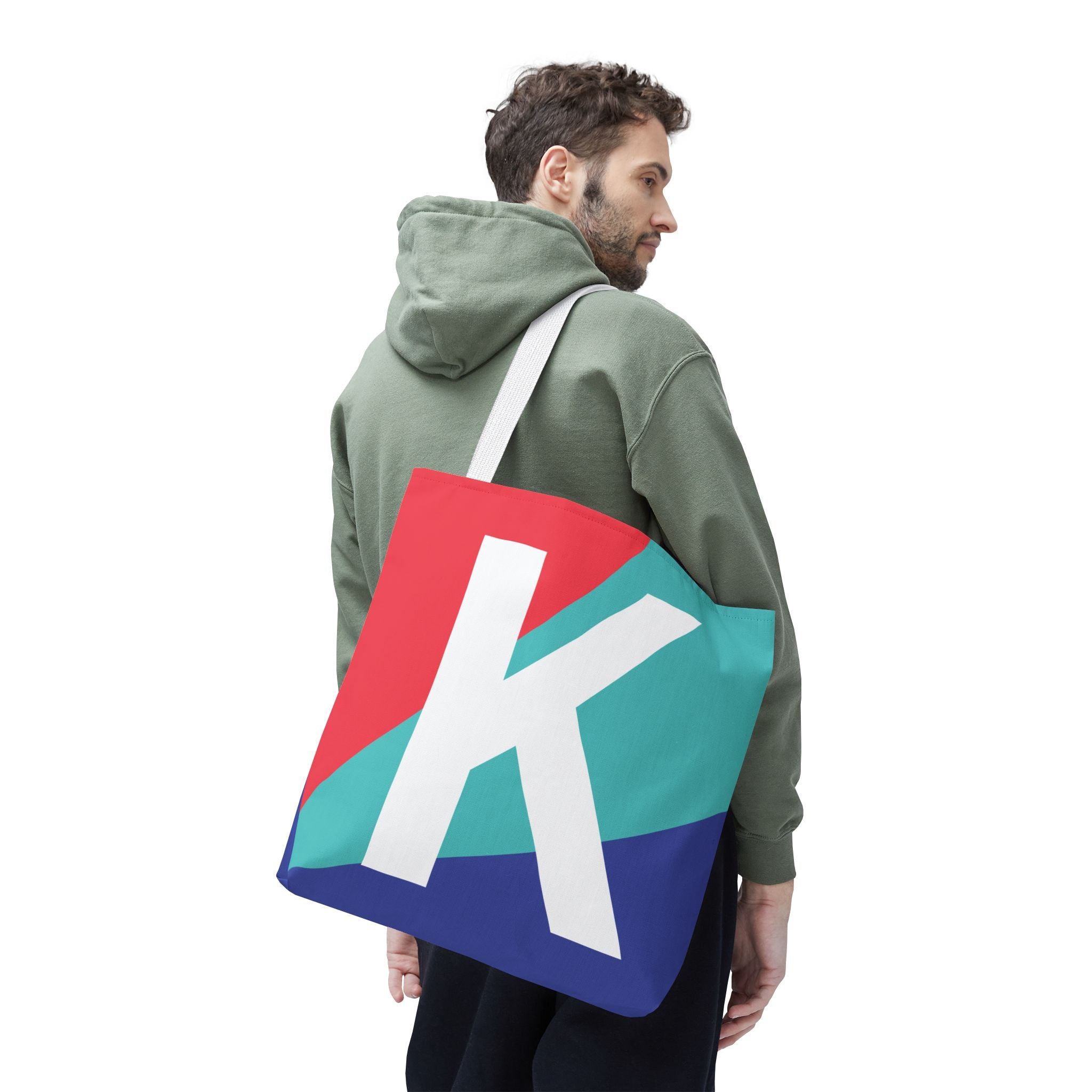 Monogram 'K' Colorblock Tote Bag — Personalized Initial K Shoulder Tote