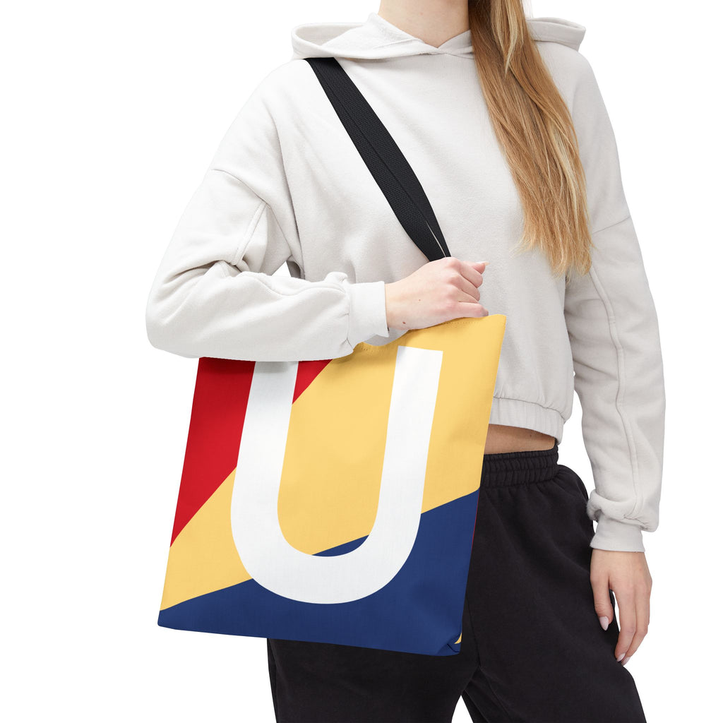 Monogram 'U' Colorblock Tote Bag — Personalized Initial U Shoulder Tote