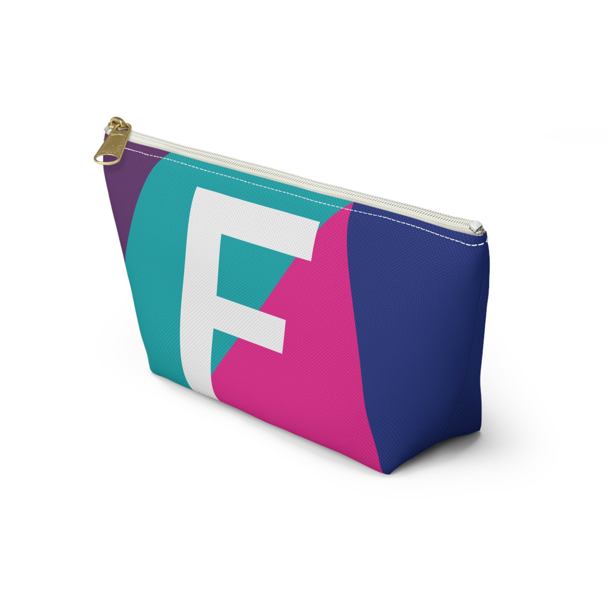 Initials Colorblock Accessory Pouch — Monogram F T-Bottom Cosmetic Bag