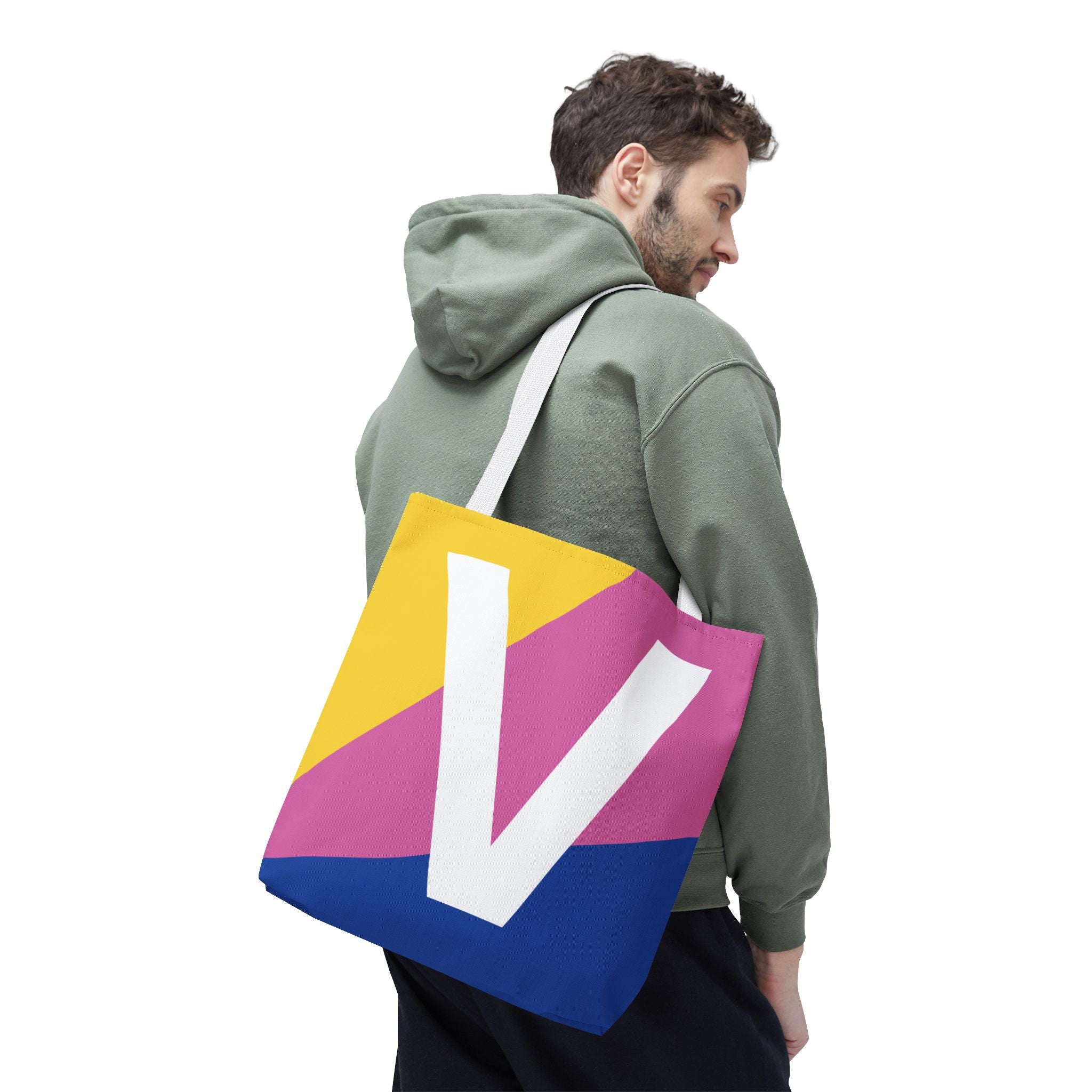 Monogram 'V' Colorblock Tote Bag — Personalized Initial V Shoulder Tote
