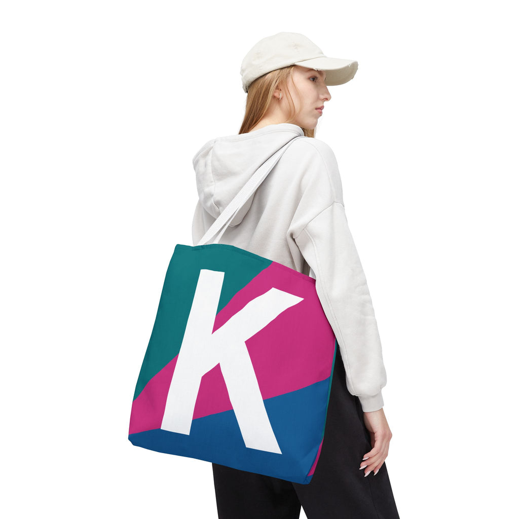 Monogram 'K' Colorblock Tote Bag — Personalized Initial K Shoulder Tote