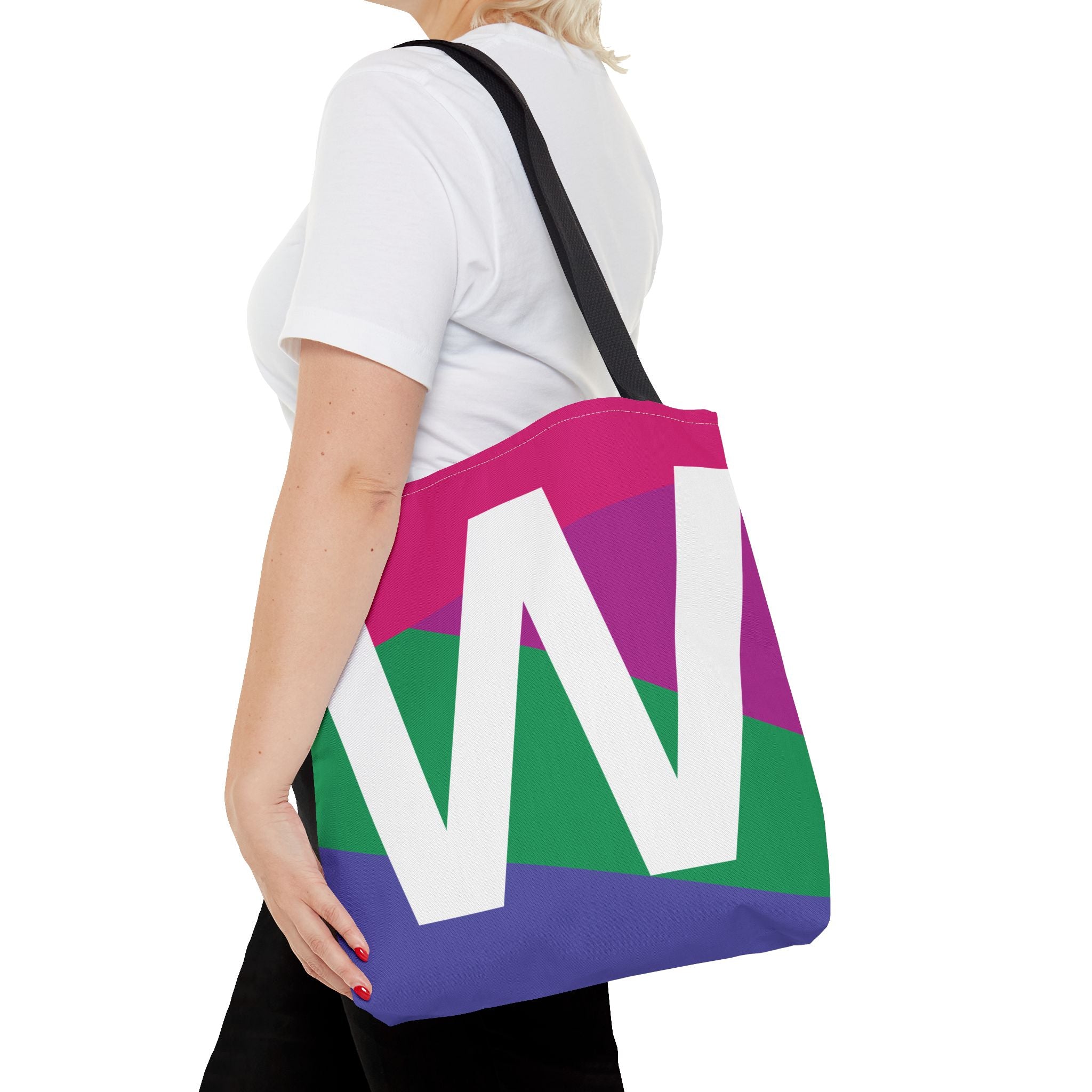 Monogram 'W' Colorblock Tote Bag — Personalized Initial W Shoulder Tote
