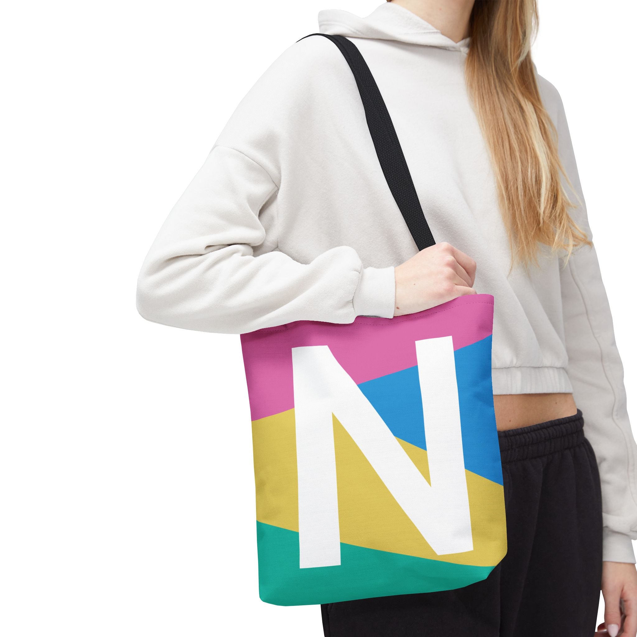 Monogram 'N' Colorblock Tote Bag — Personalized Initial N Shoulder Tote
