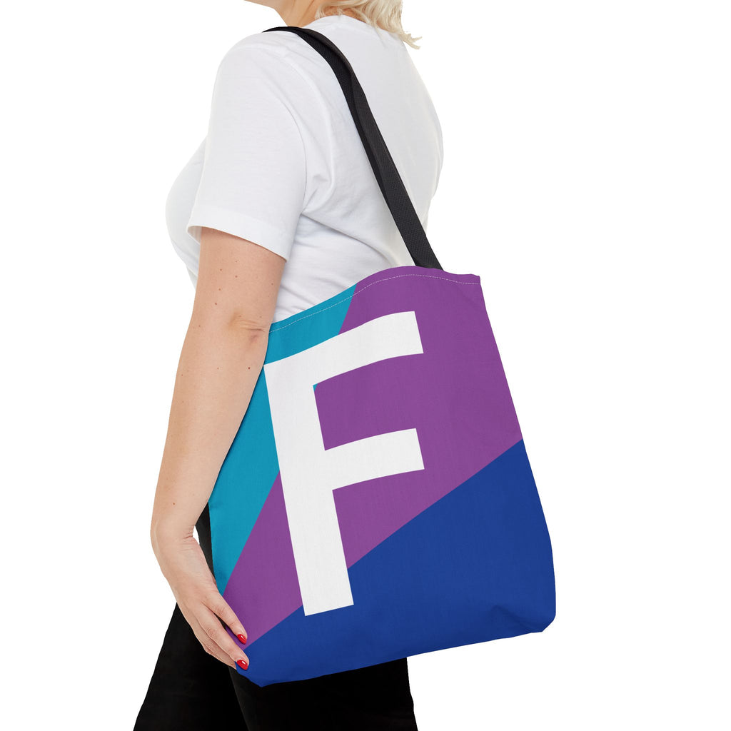 Monogram 'F' Colorblock Tote Bag — Personalized Initial F Shoulder Tote