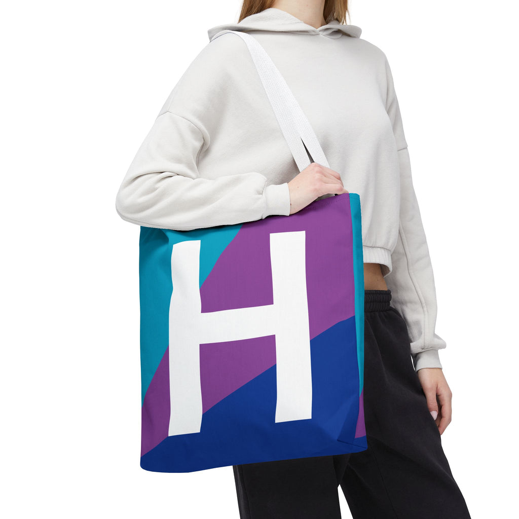 Monogram 'H' Colorblock Tote Bag — Personalized Initial H Shoulder Tote