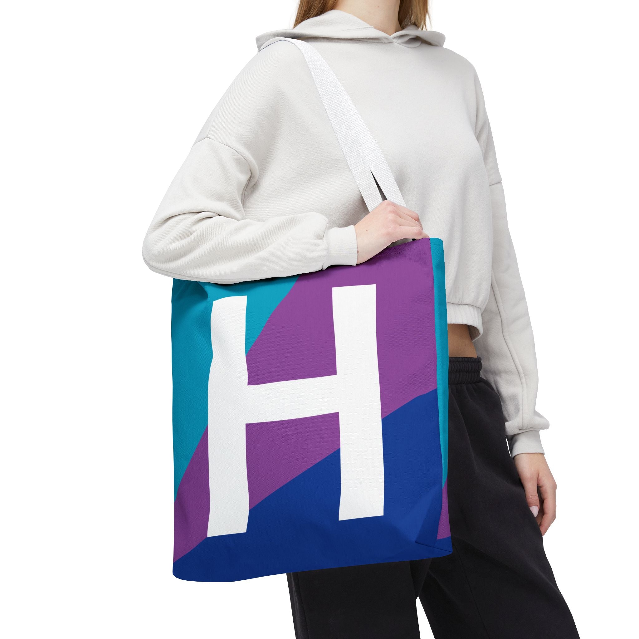 Monogram 'H' Colorblock Tote Bag — Personalized Initial H Shoulder Tote