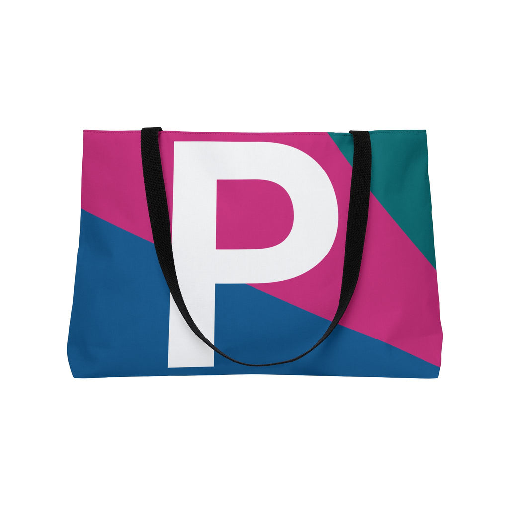 Personalized 'P' Colorblock Tote Bag — Monogram Weekender Tote