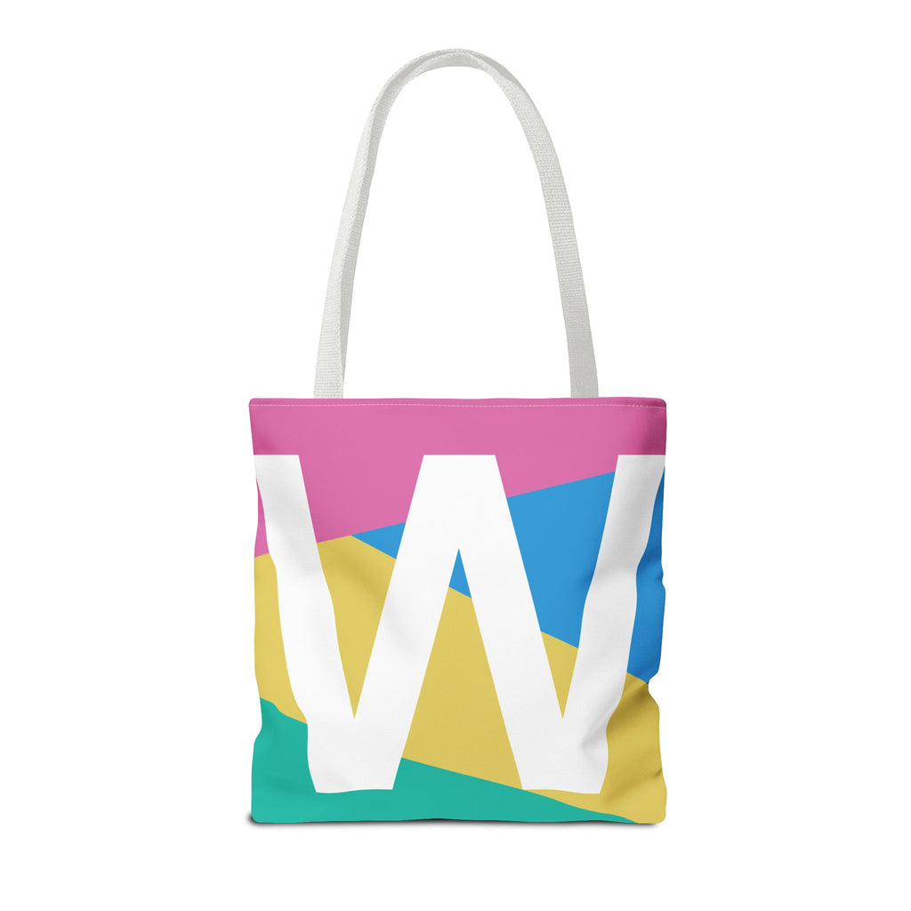 Monogram 'W' Colorblock Tote Bag — Personalized Initial W Shoulder Tote
