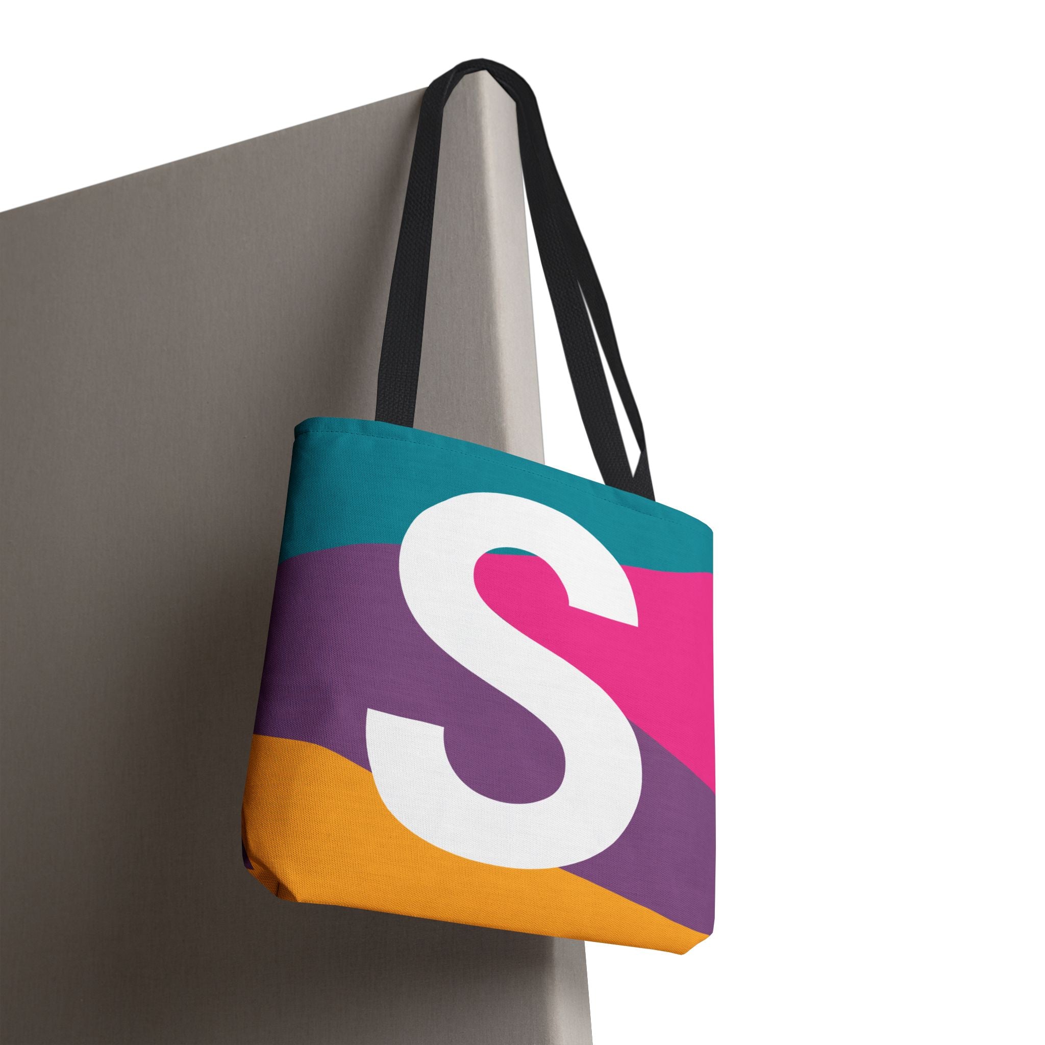 Monogram 'S' Colorblock Tote Bag — Personalized Initial S Shoulder Tote
