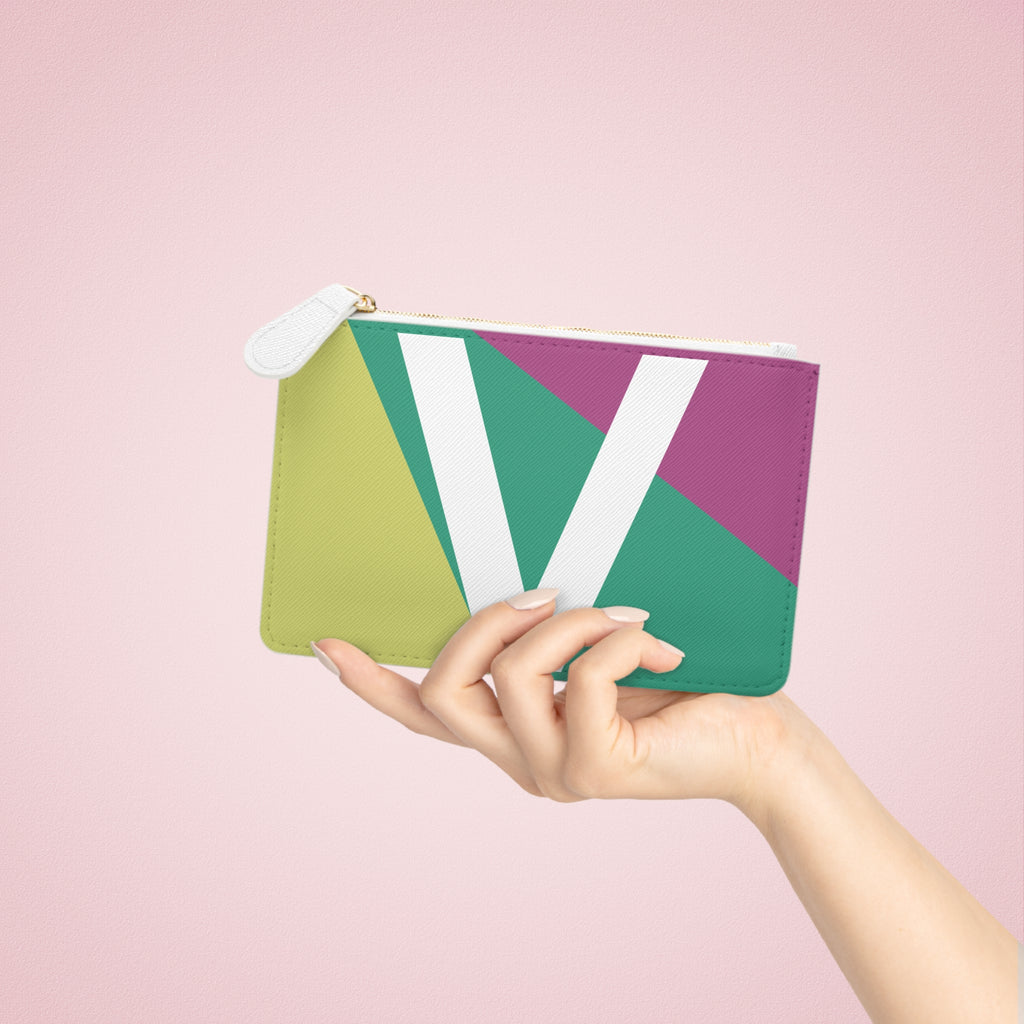 Initial V Mini Clutch — Colorblock Monogram Wristlet Wallet