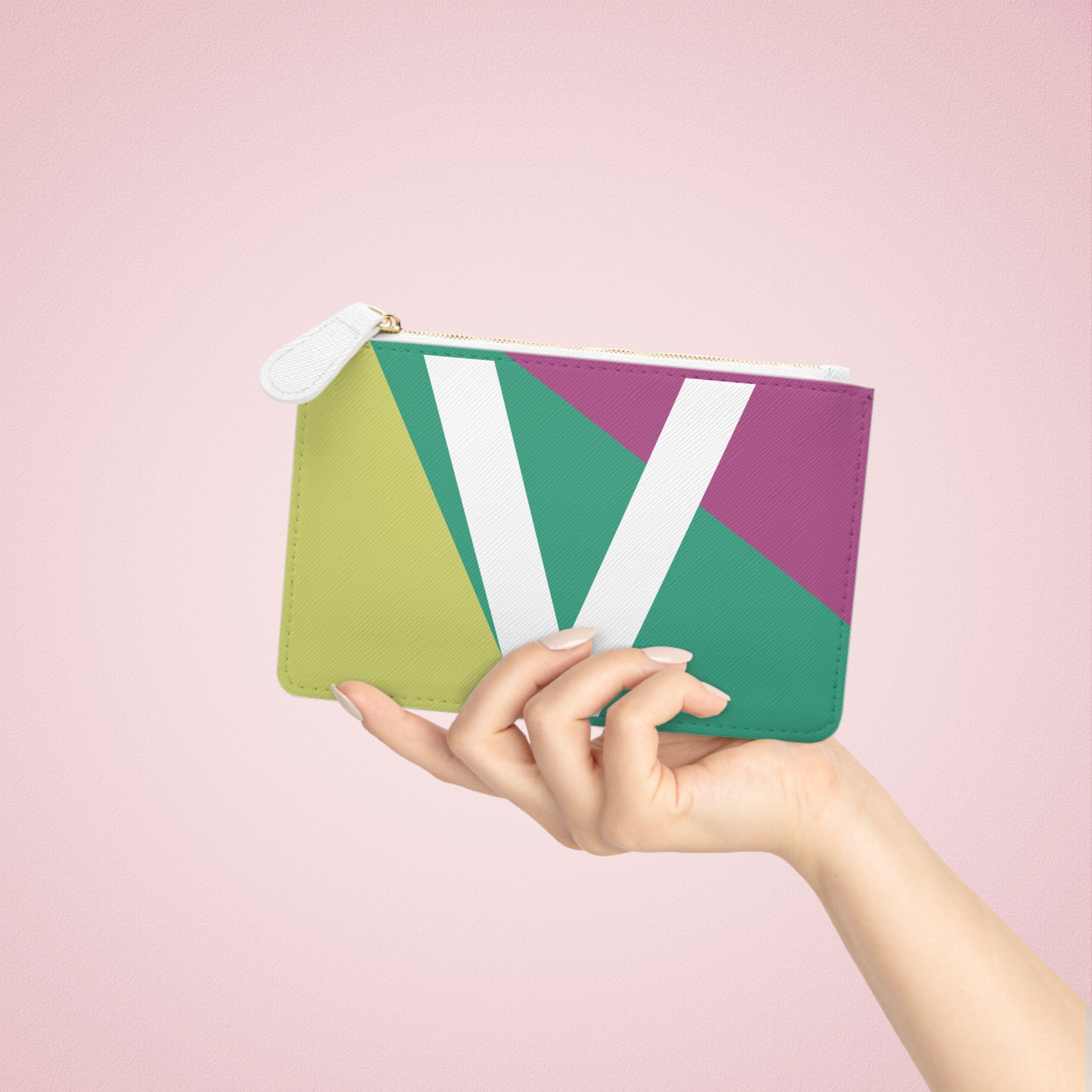 Initial V Mini Clutch — Colorblock Monogram Wristlet Wallet