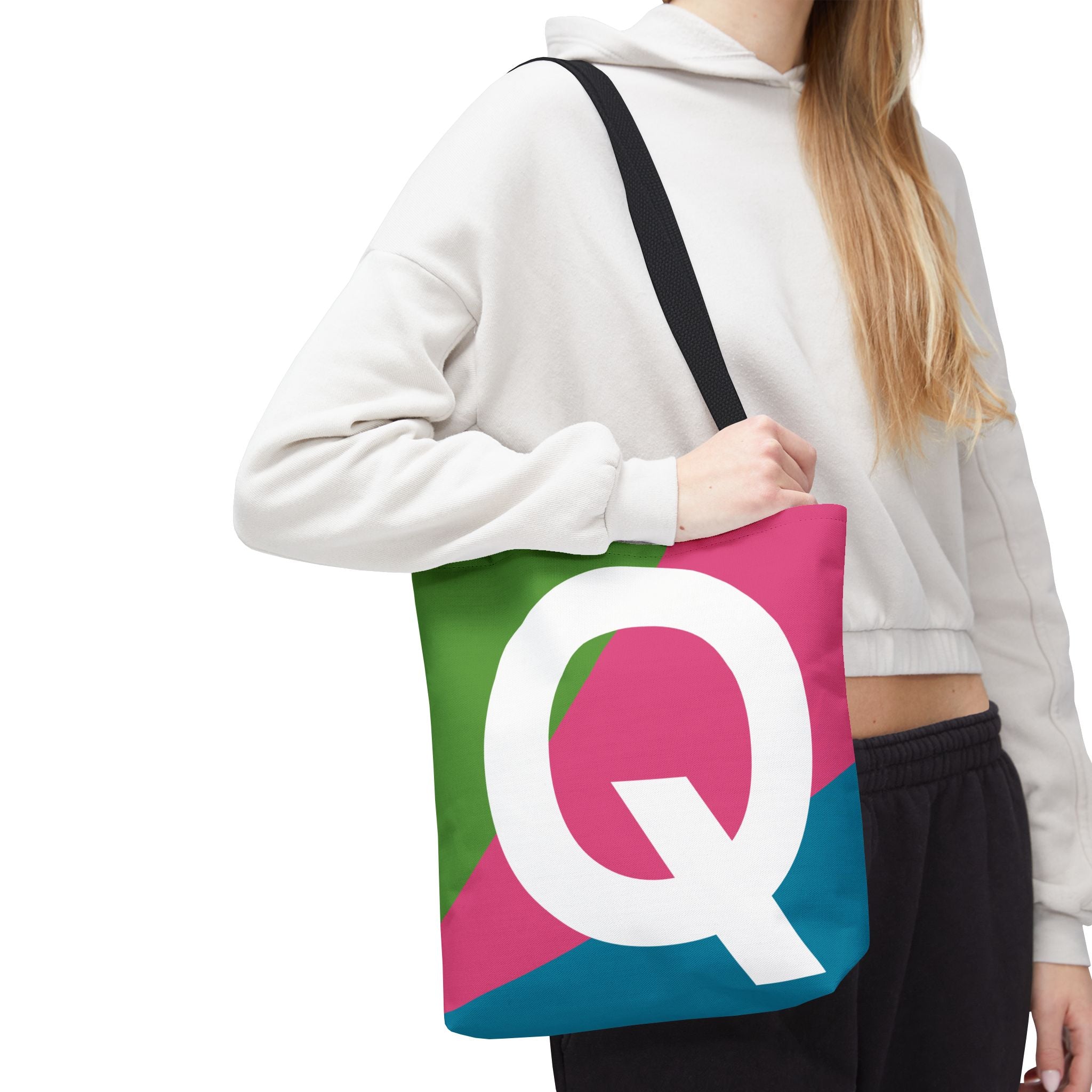 Monogram 'Q' Colorblock Tote Bag — Personalized Initial Q Shoulder Tote