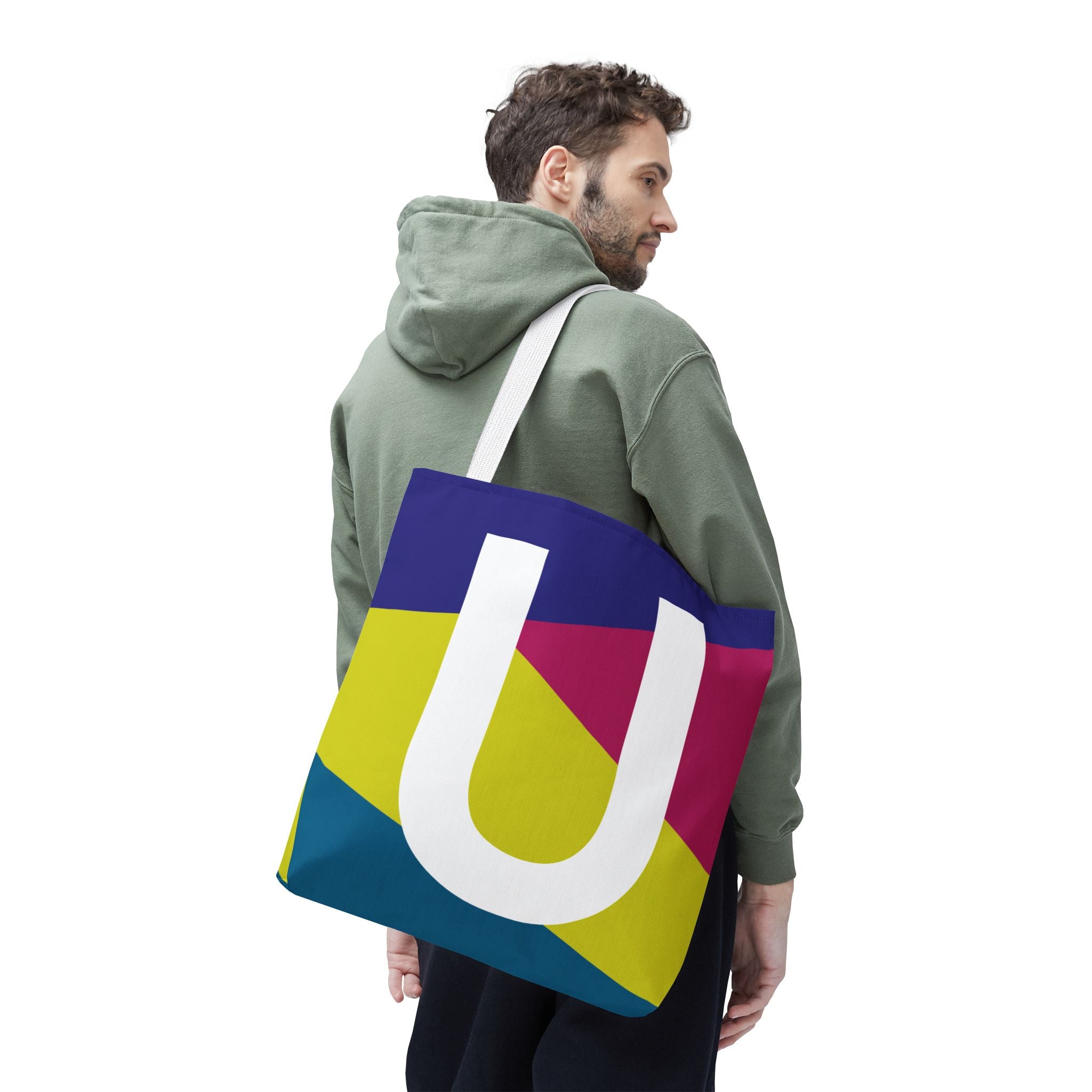 Monogram 'U' Colorblock Tote Bag — Personalized Initial U Shoulder Tote