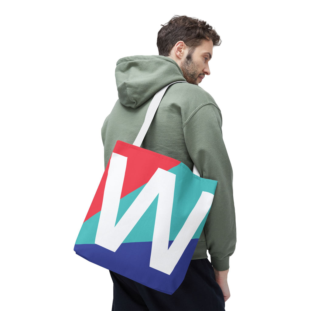 Monogram 'W' Colorblock Tote Bag — Personalized Initial W Shoulder Tote