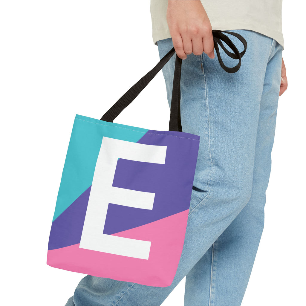 Monogram 'E' Colorblock Tote Bag — Personalized Initial E Shoulder Tote