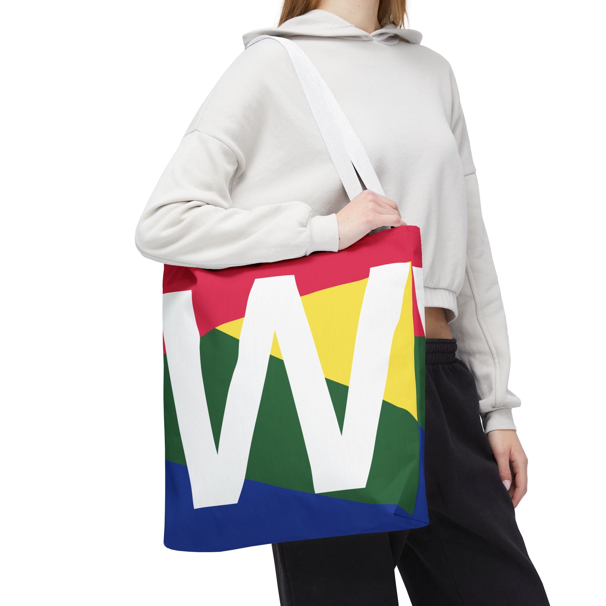 Monogram 'W' Colorblock Tote Bag — Personalized Initial W Shoulder Tote