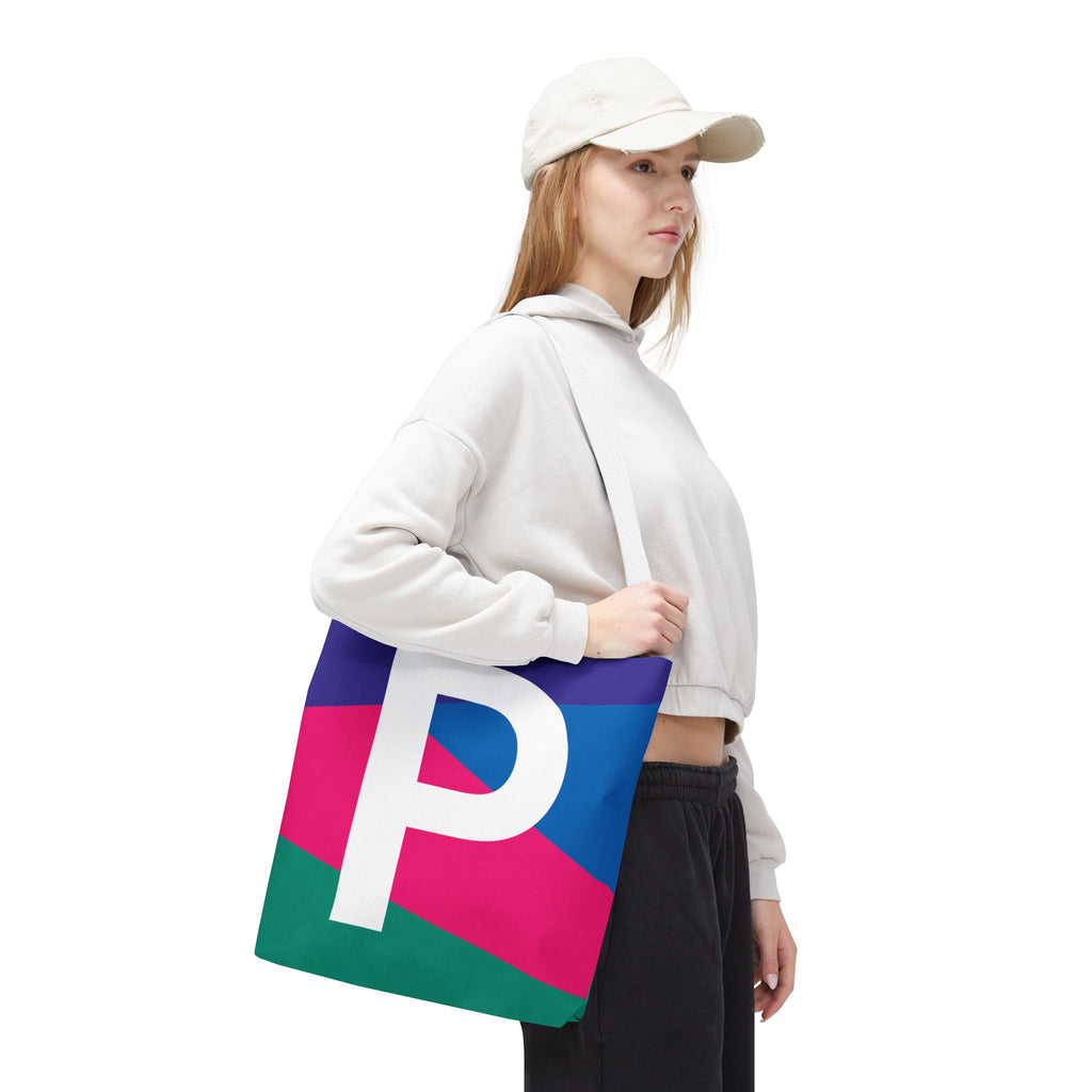 Monogram 'P' Colorblock Tote Bag — Personalized Initial P Shoulder Tote