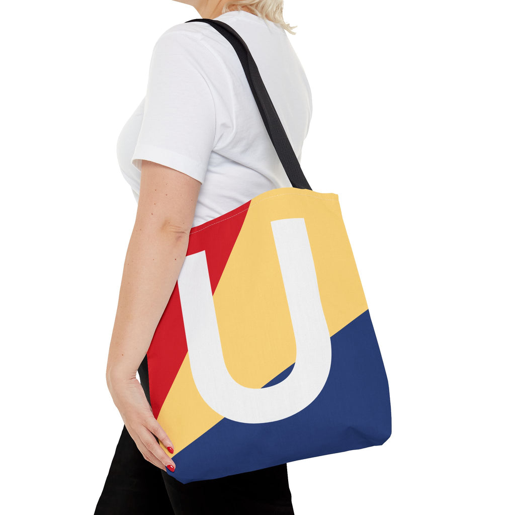 Monogram 'U' Colorblock Tote Bag — Personalized Initial U Shoulder Tote