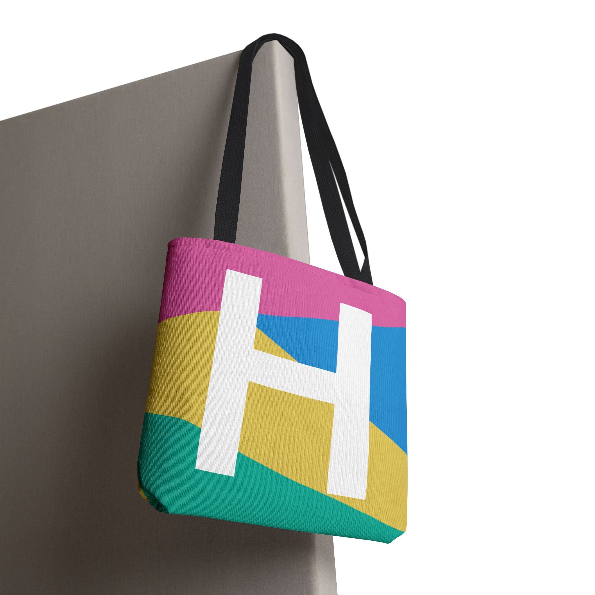 Monogram 'H' Colorblock Tote Bag — Personalized Initial H Shoulder Tote
