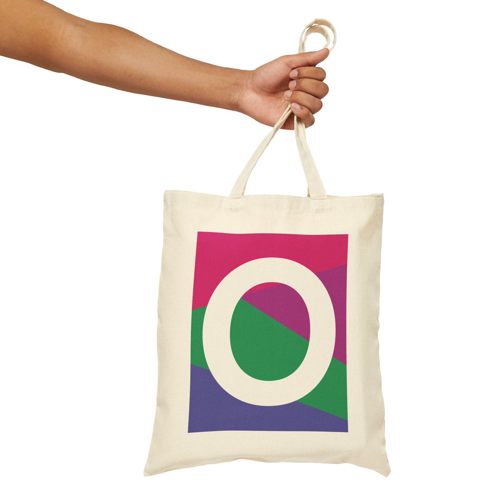 Initial O Colorblock Canvas Tote Bag — Monogram Letter O Reusable Grocery Tote