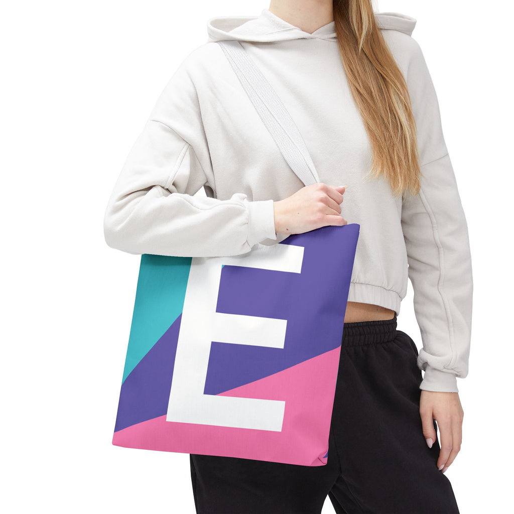 Monogram 'E' Colorblock Tote Bag — Personalized Initial E Shoulder Tote