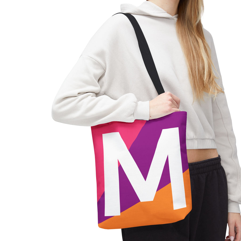 Monogram 'M' Colorblock Tote Bag — Personalized Initial M Shoulder Tote