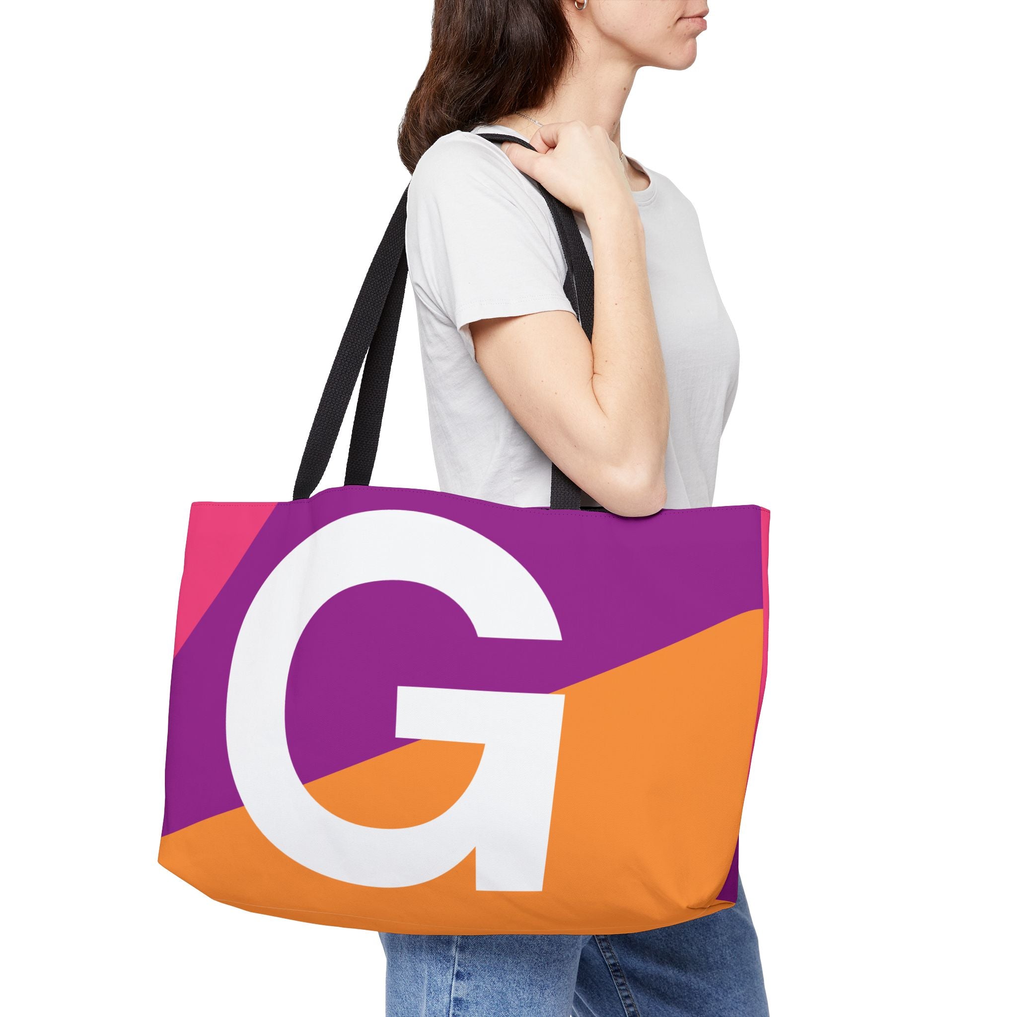 Personalized 'G' Colorblock Tote Bag — Monogram Weekender Tote