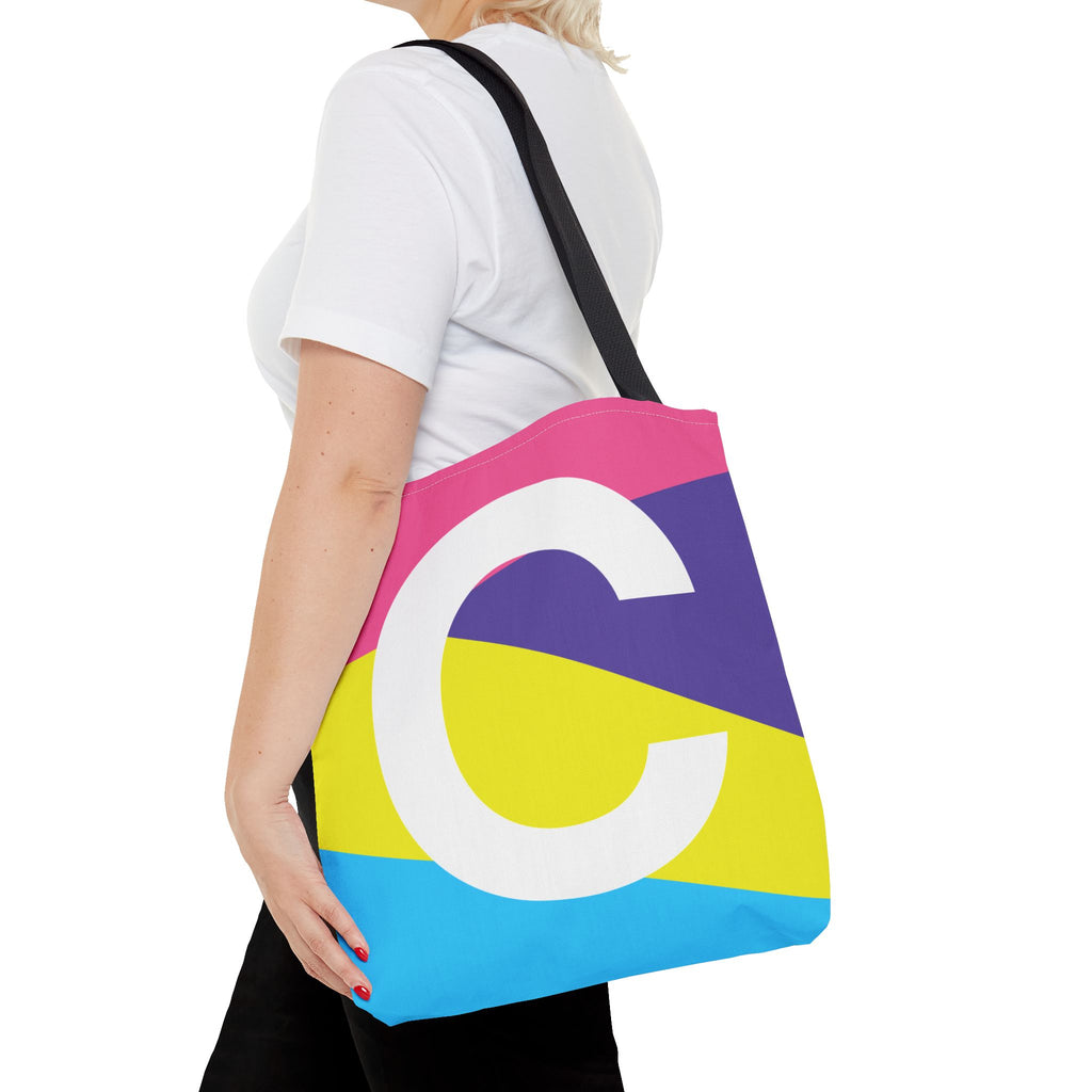 Monogram 'C' Colorblock Tote Bag — Personalized Initial C Shoulder Tote