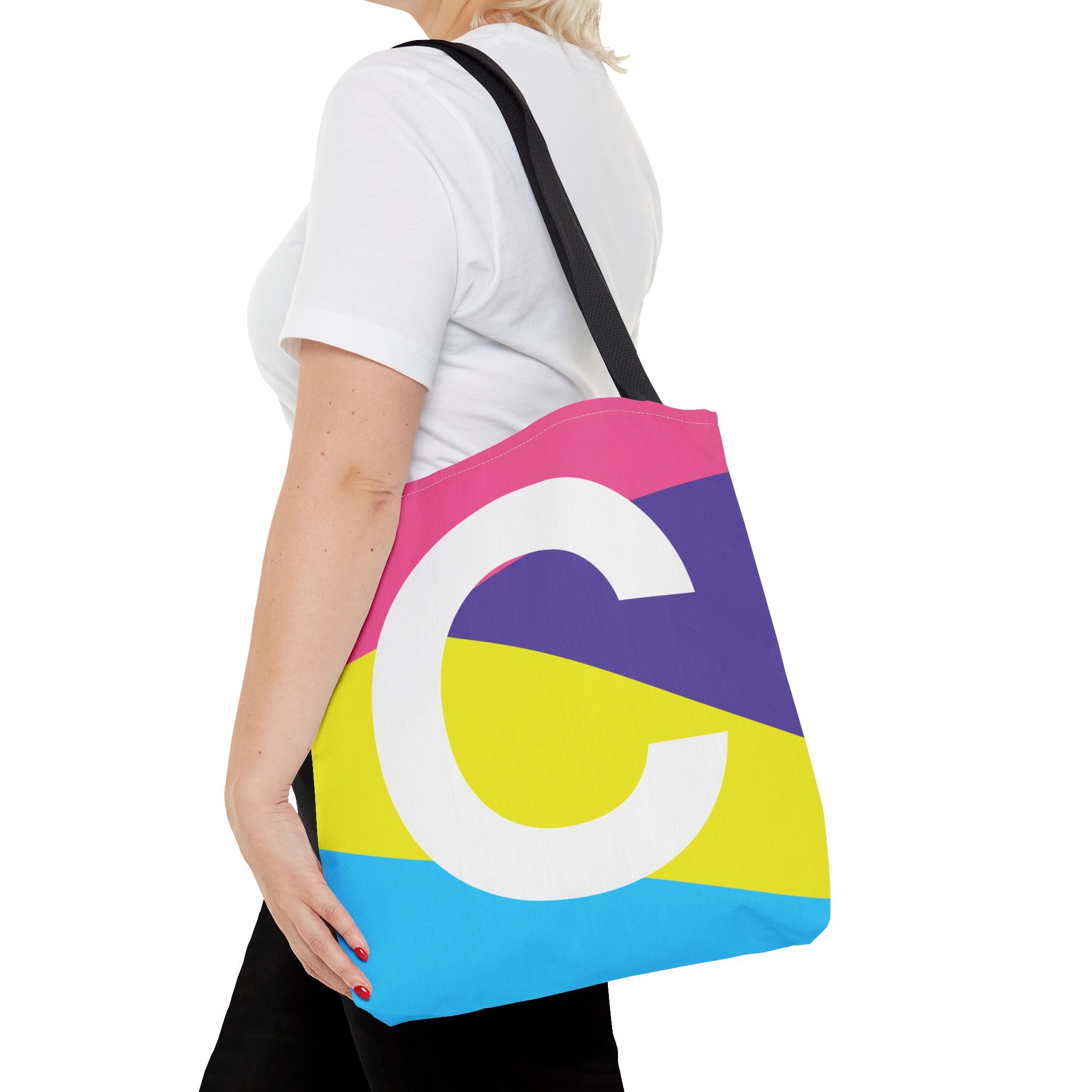 Monogram 'C' Colorblock Tote Bag — Personalized Initial C Shoulder Tote
