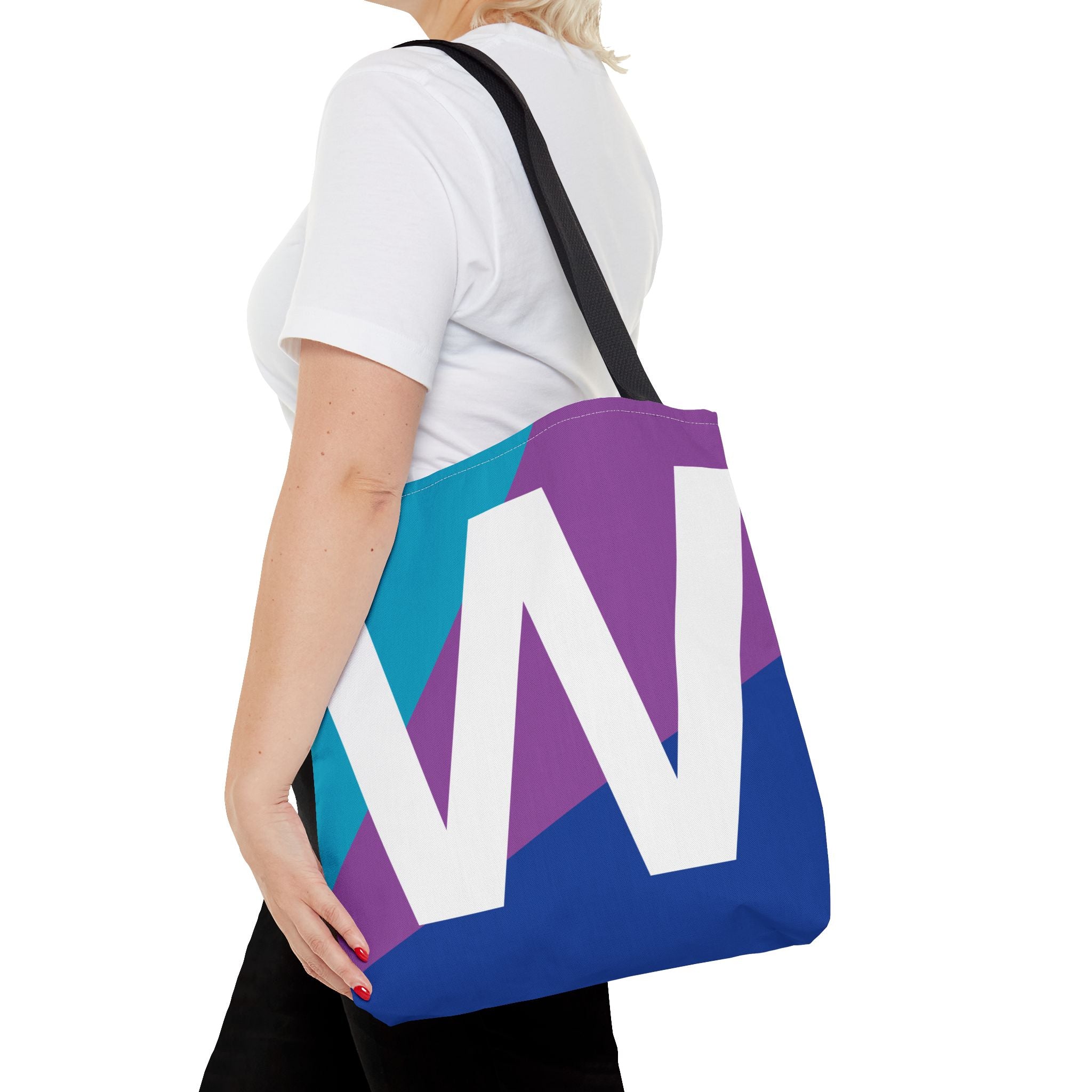 Monogram 'W' Colorblock Tote Bag — Personalized Initial W Shoulder Tote