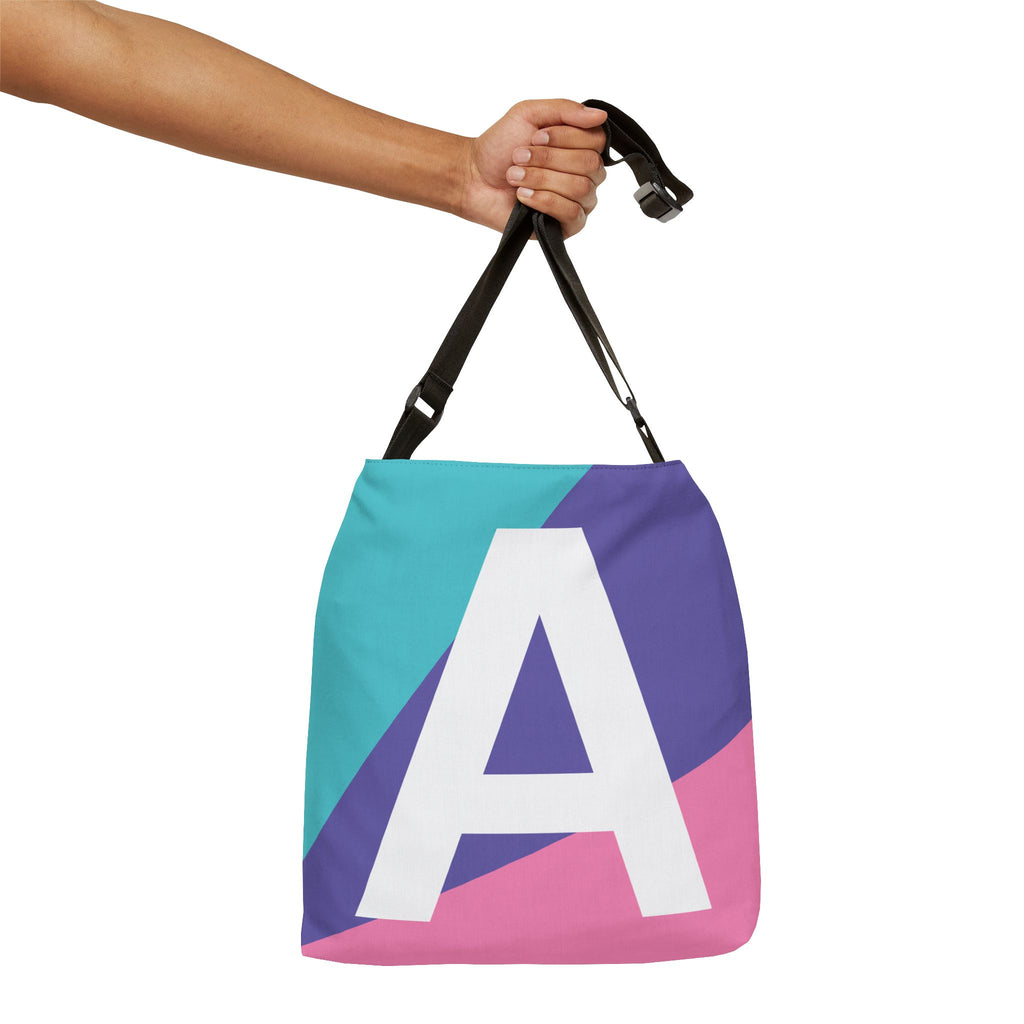 Initial Letter 'A' Colorblock Adjustable Tote Bag — Monogram Alphabet Shoulder Bag
