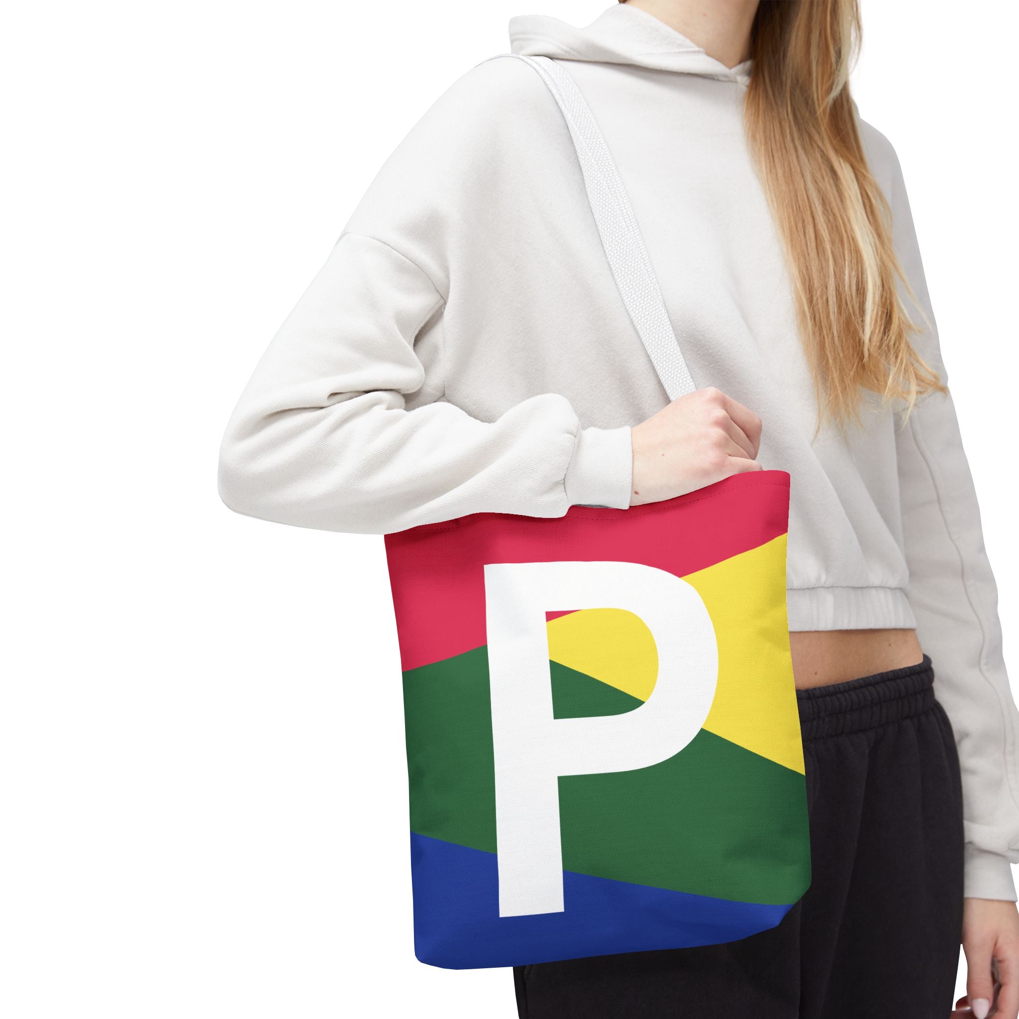 Monogram 'P' Colorblock Tote Bag — Personalized Initial P Shoulder Tote