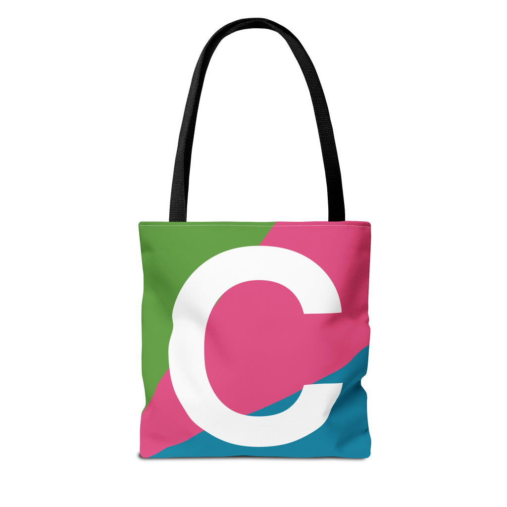 Monogram 'C' Colorblock Tote Bag — Personalized Initial C Shoulder Tote