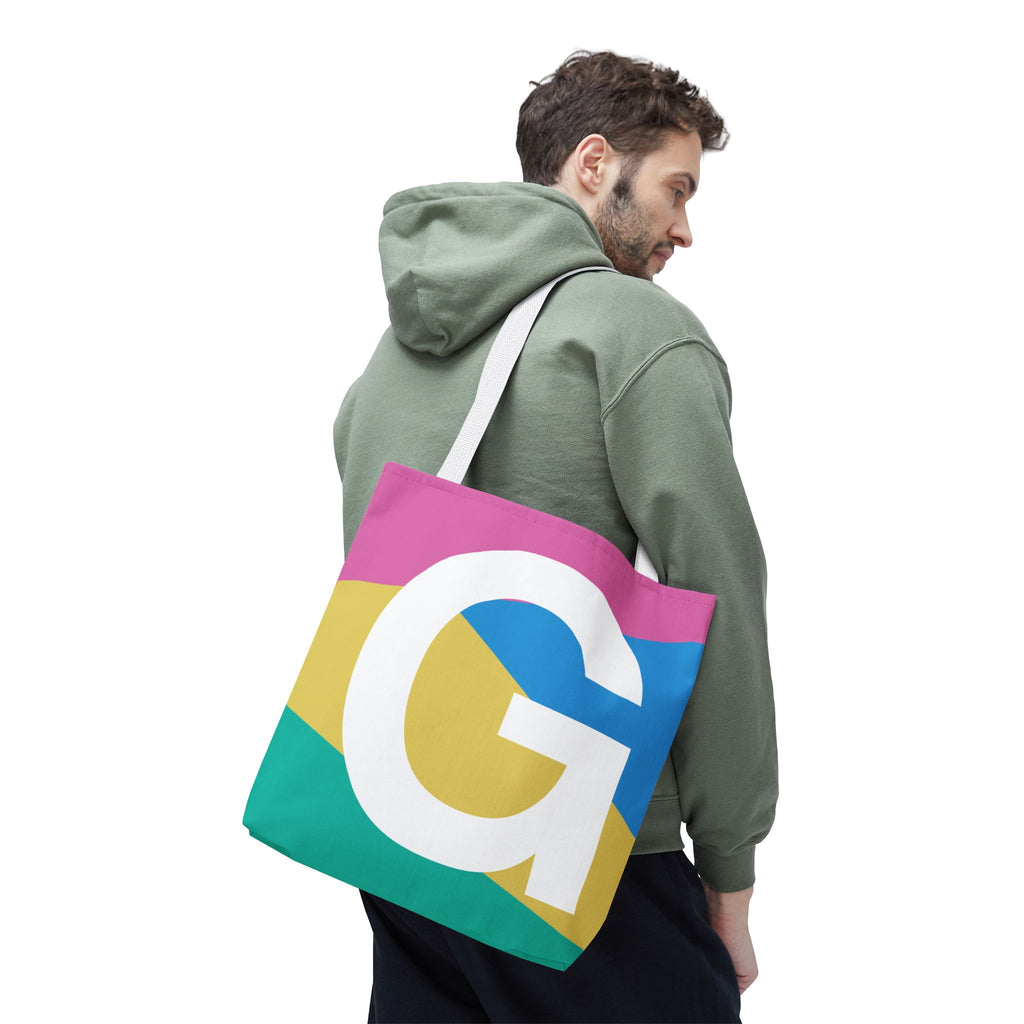 Monogram 'G' Colorblock Tote Bag — Personalized Initial G Shoulder Tote