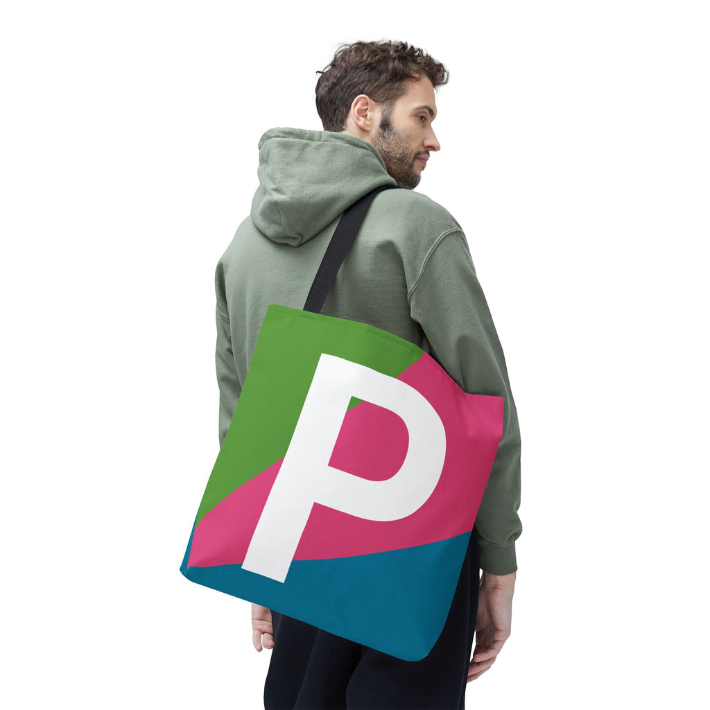 Monogram 'P' Colorblock Tote Bag — Personalized Initial P Shoulder Tote