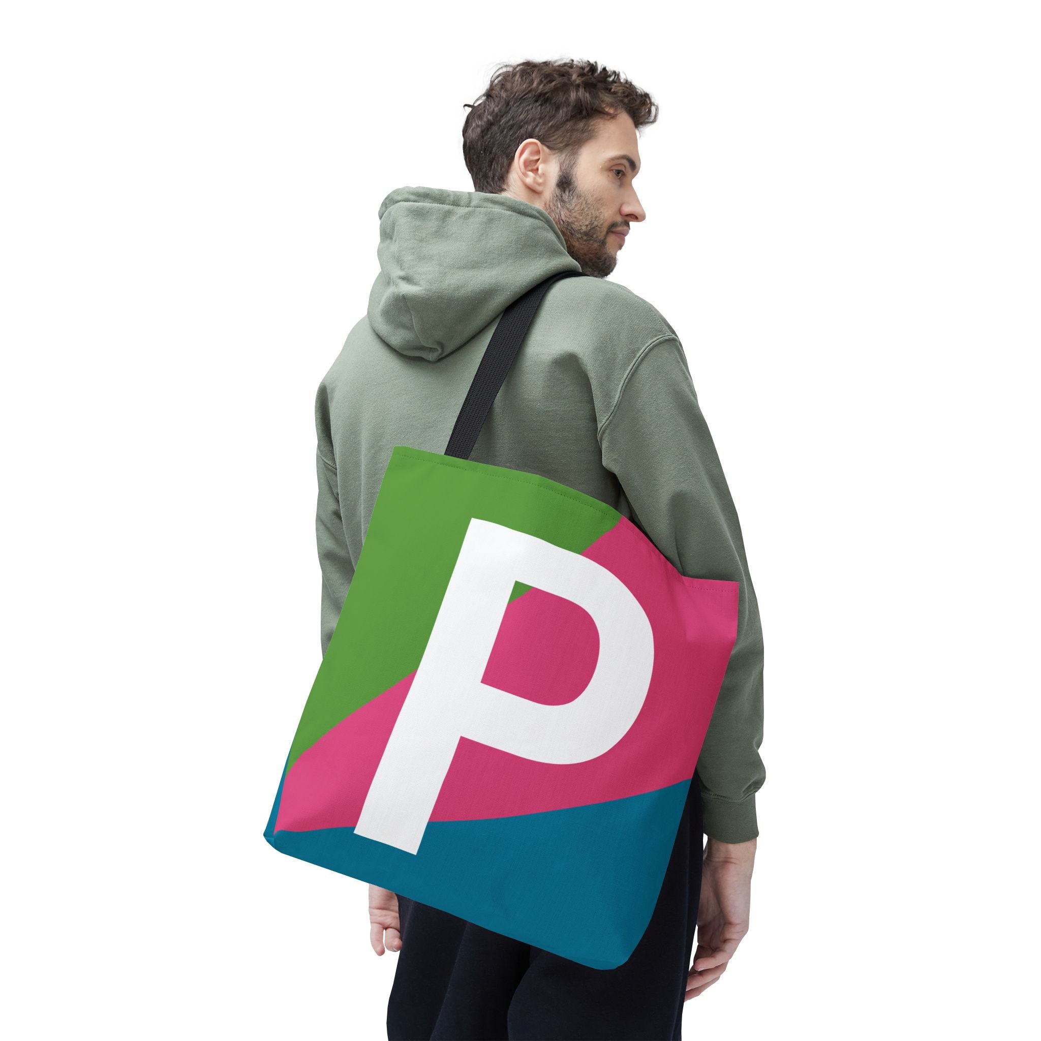 Monogram 'P' Colorblock Tote Bag — Personalized Initial P Shoulder Tote