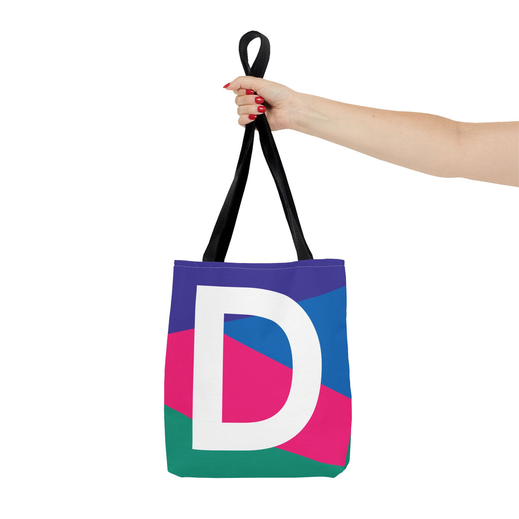 Monogram 'D' Colorblock Tote Bag — Personalized Initial D Shoulder Tote