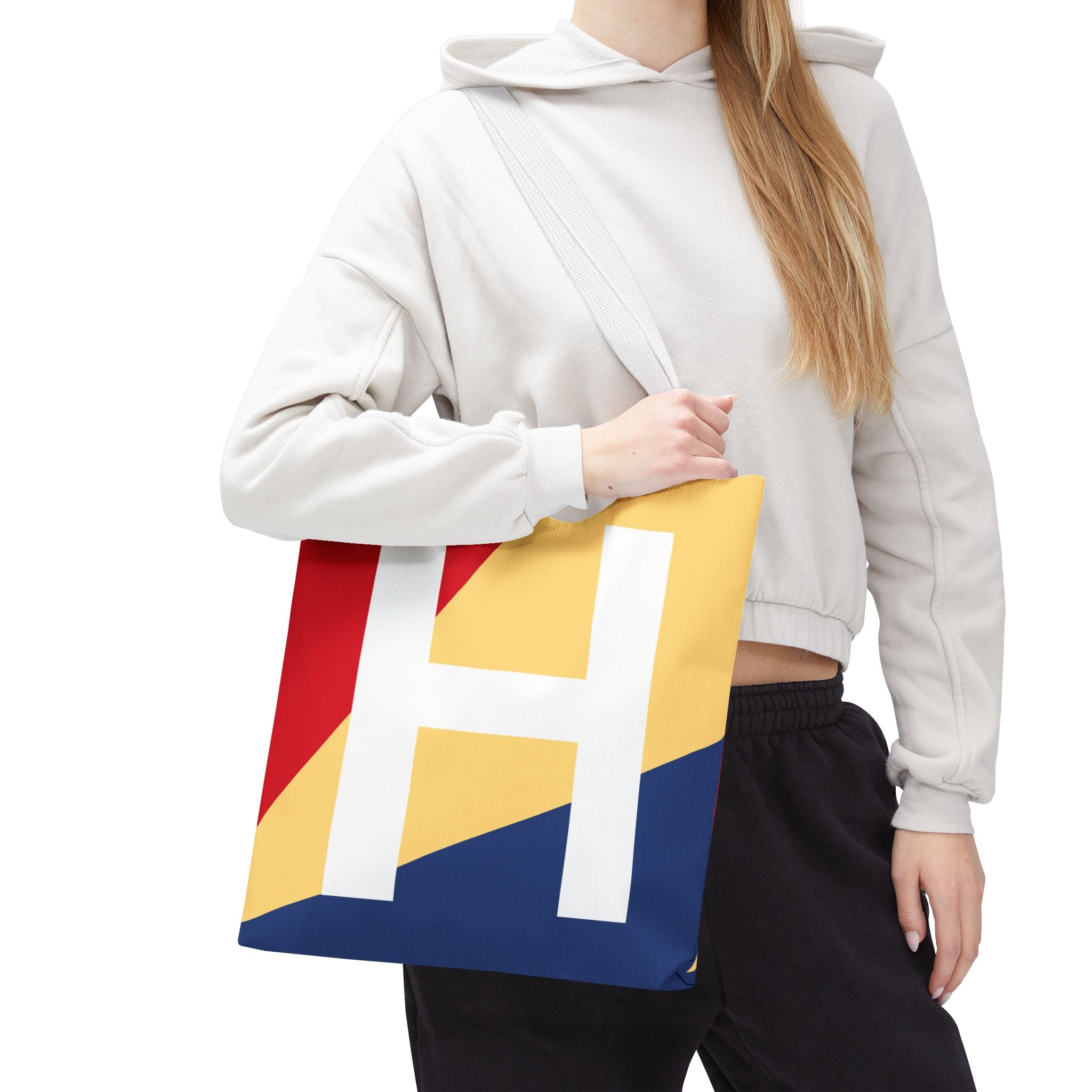 Monogram 'H' Colorblock Tote Bag — Personalized Initial H Shoulder Tote