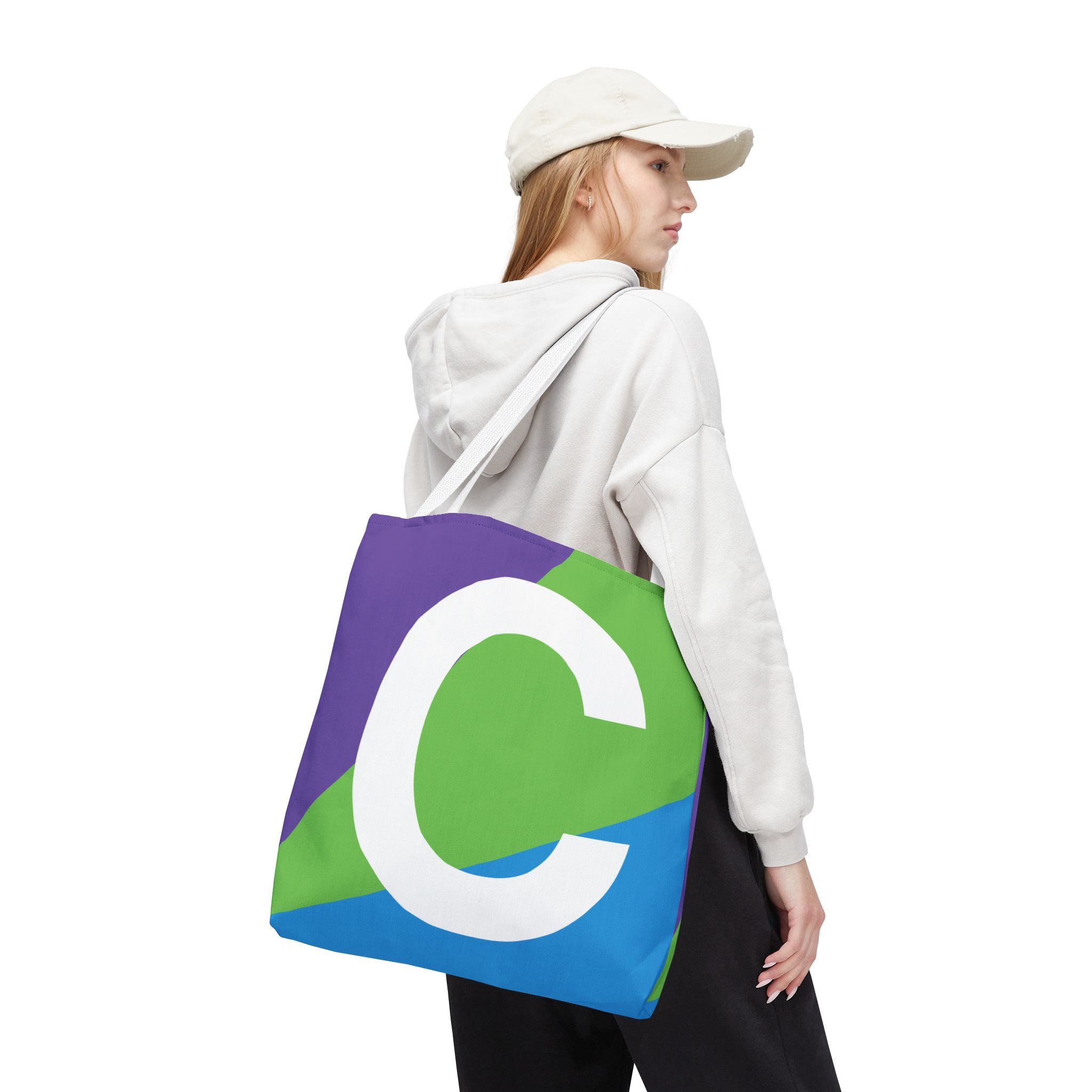 Monogram 'C' Colorblock Tote Bag — Personalized Initial C Shoulder Tote