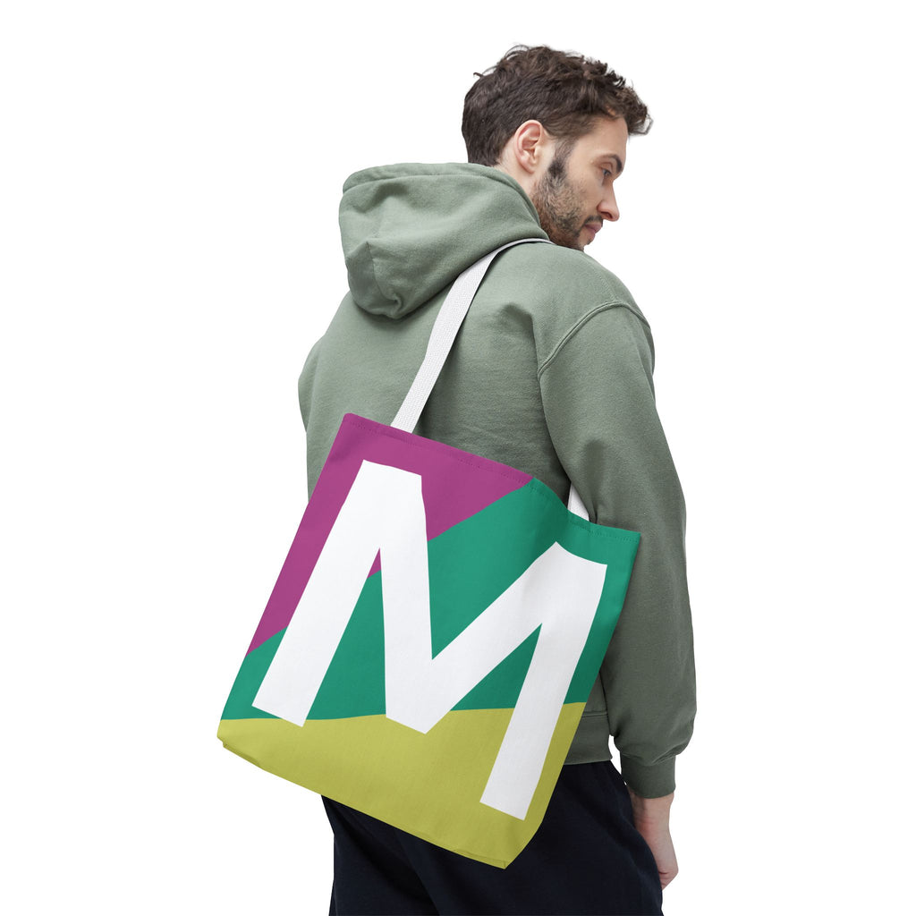 Monogram 'M' Colorblock Tote Bag — Personalized Initial M Shoulder Tote