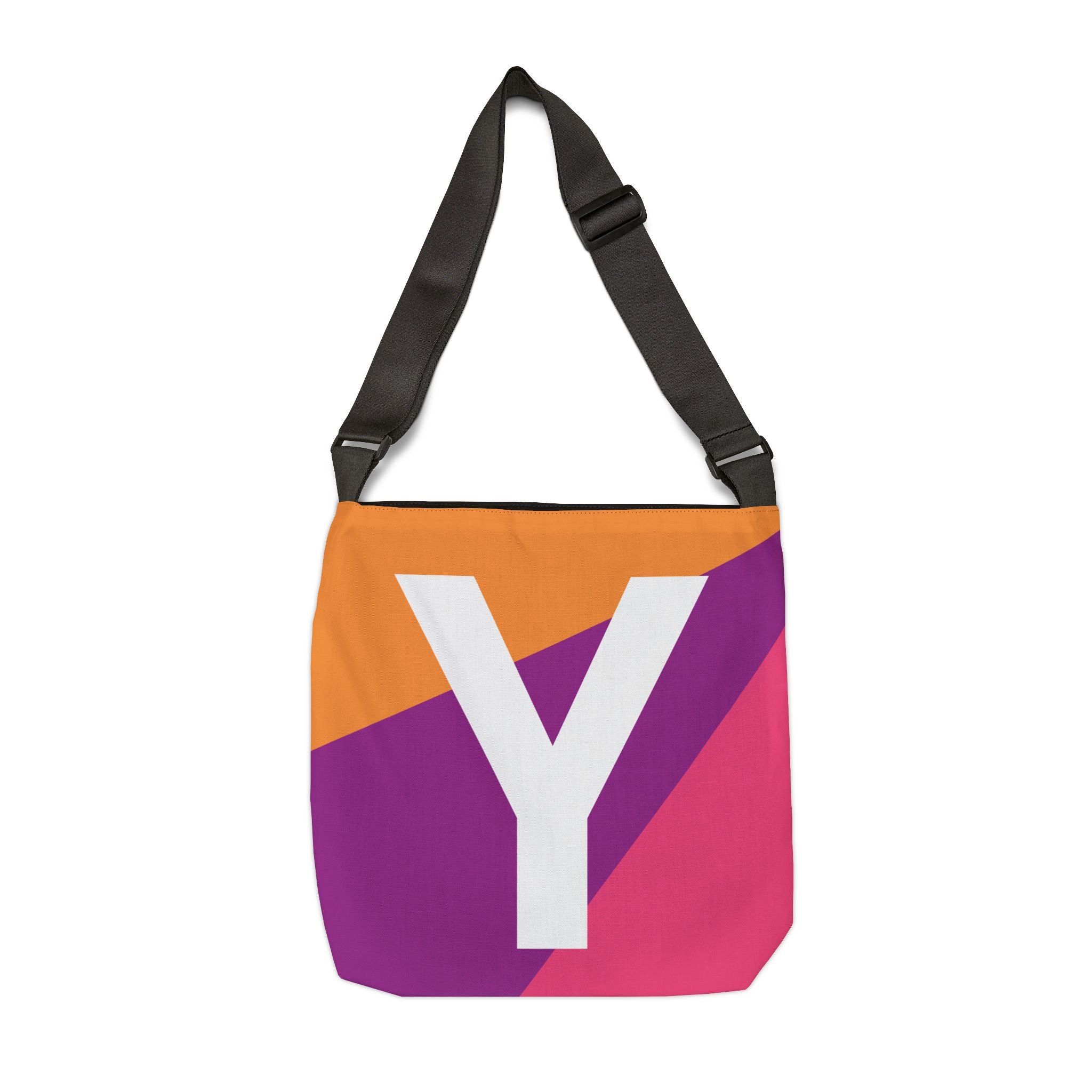 Initial Letter 'Y' Colorblock Adjustable Tote Bag — Monogram Alphabet Shoulder Bag