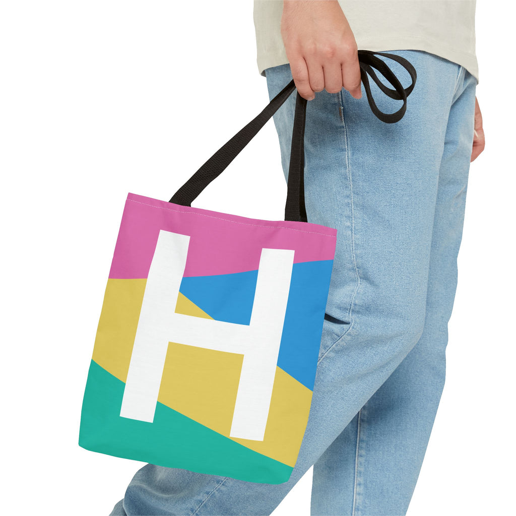 Monogram 'H' Colorblock Tote Bag — Personalized Initial H Shoulder Tote